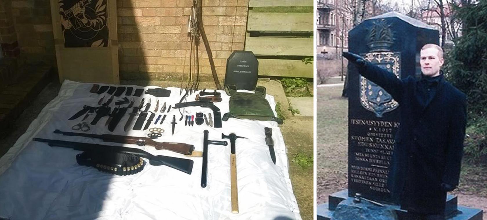 Vehvilainen's weapon collection - and photo of him performing a Nazi salute