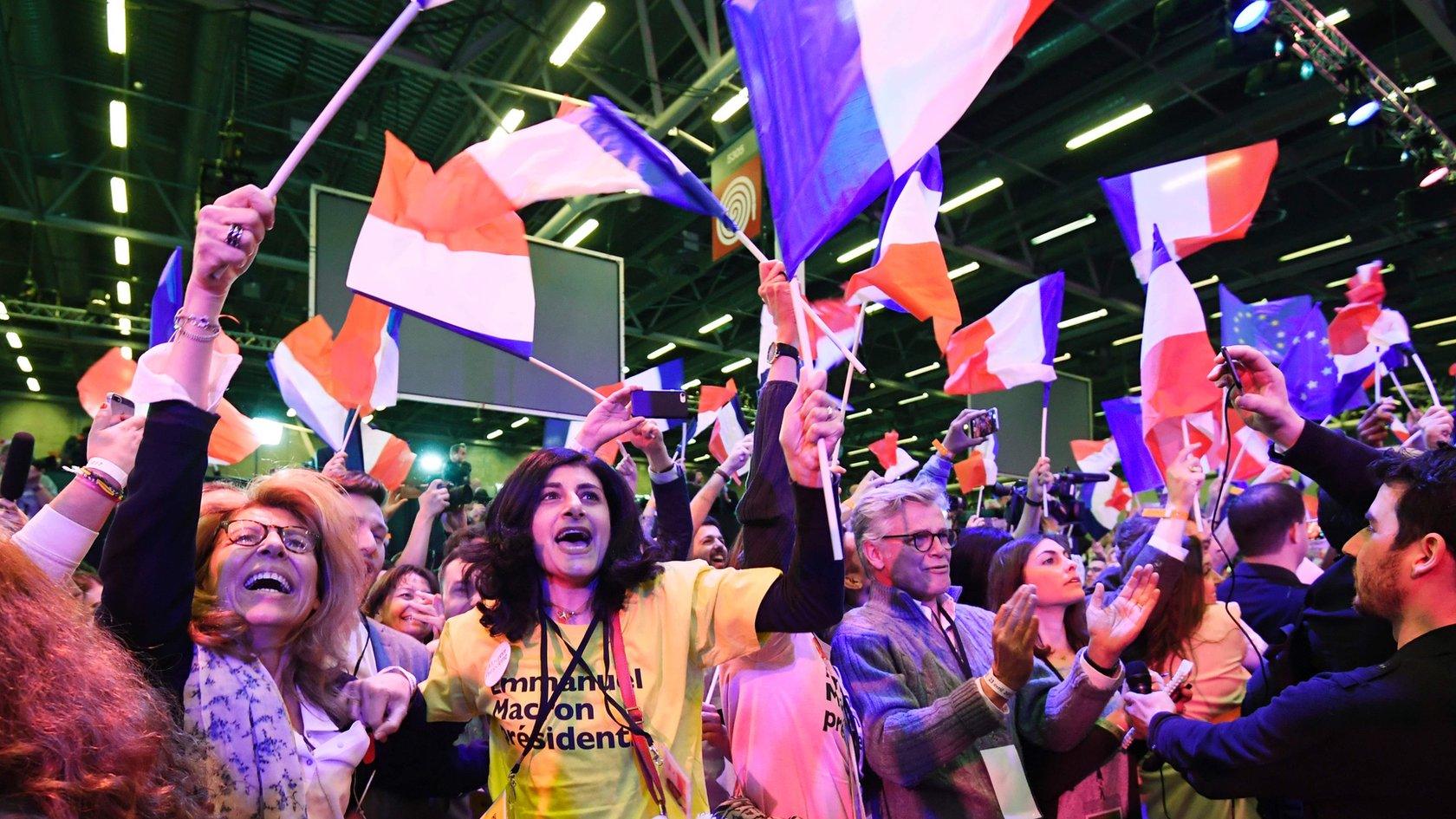 Macron supporters celebrating