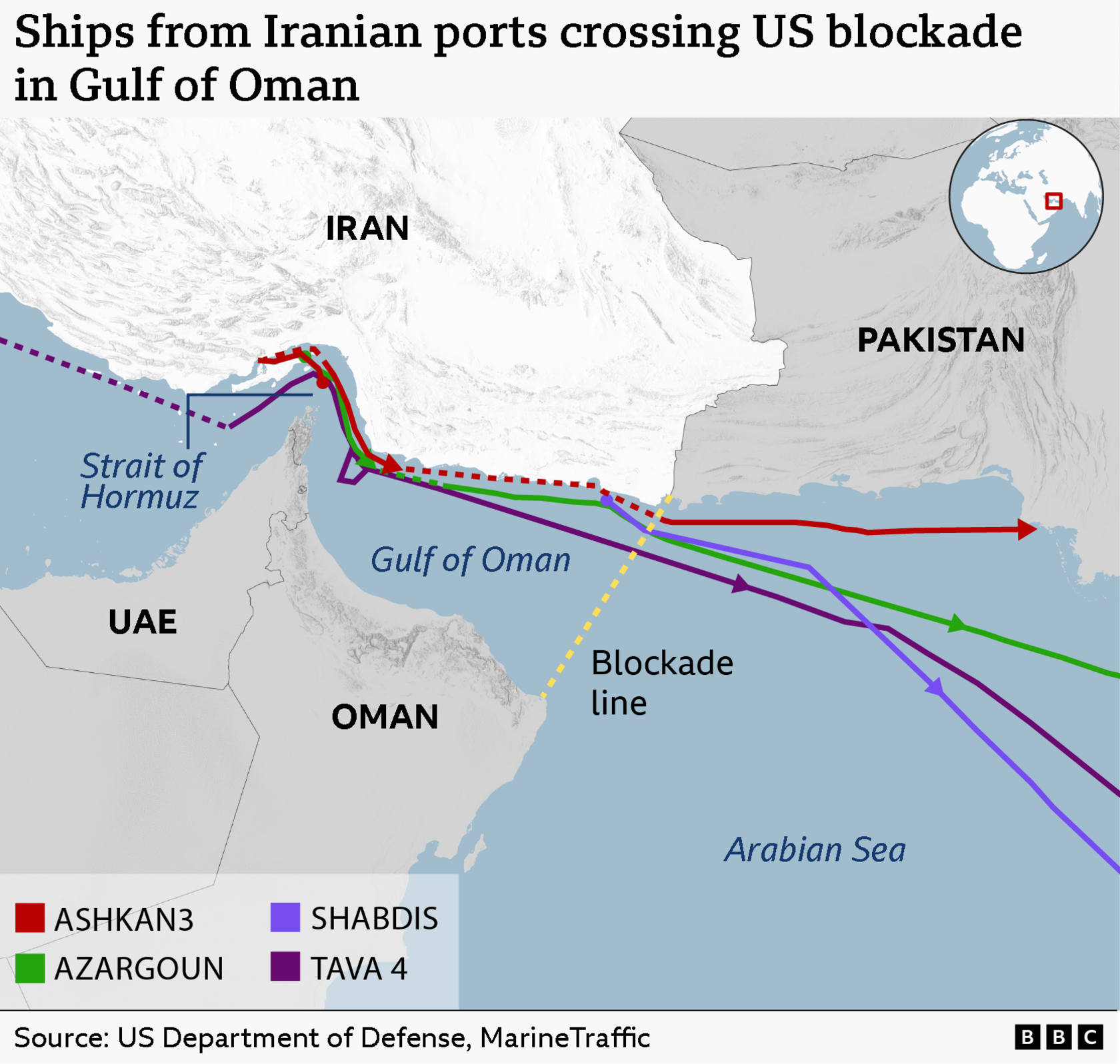 Strait of Hormuz: Some Iran-linked ships have crossed US blockade, data  suggests - BBC News