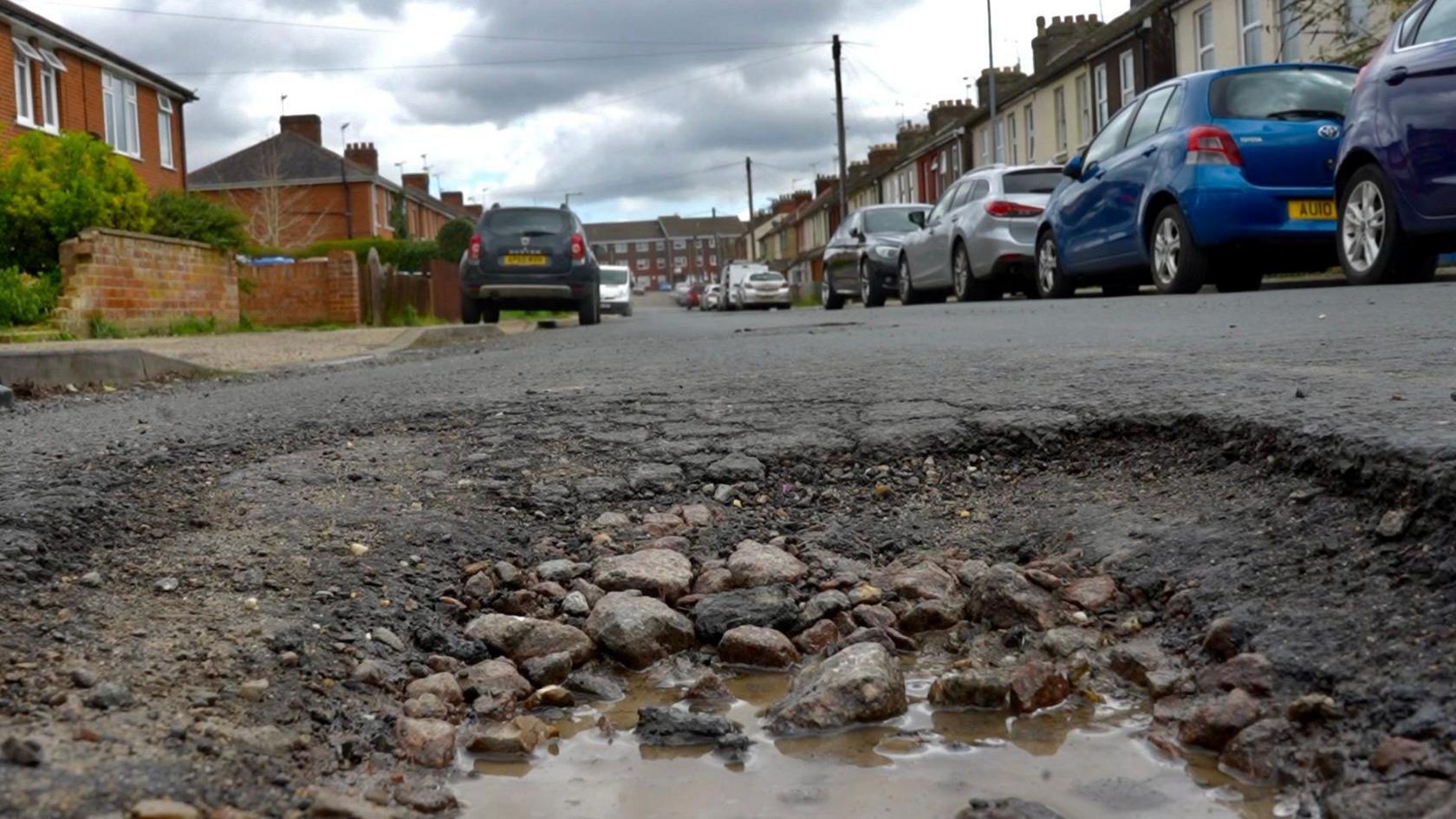 A pothole on an Ipswich road 