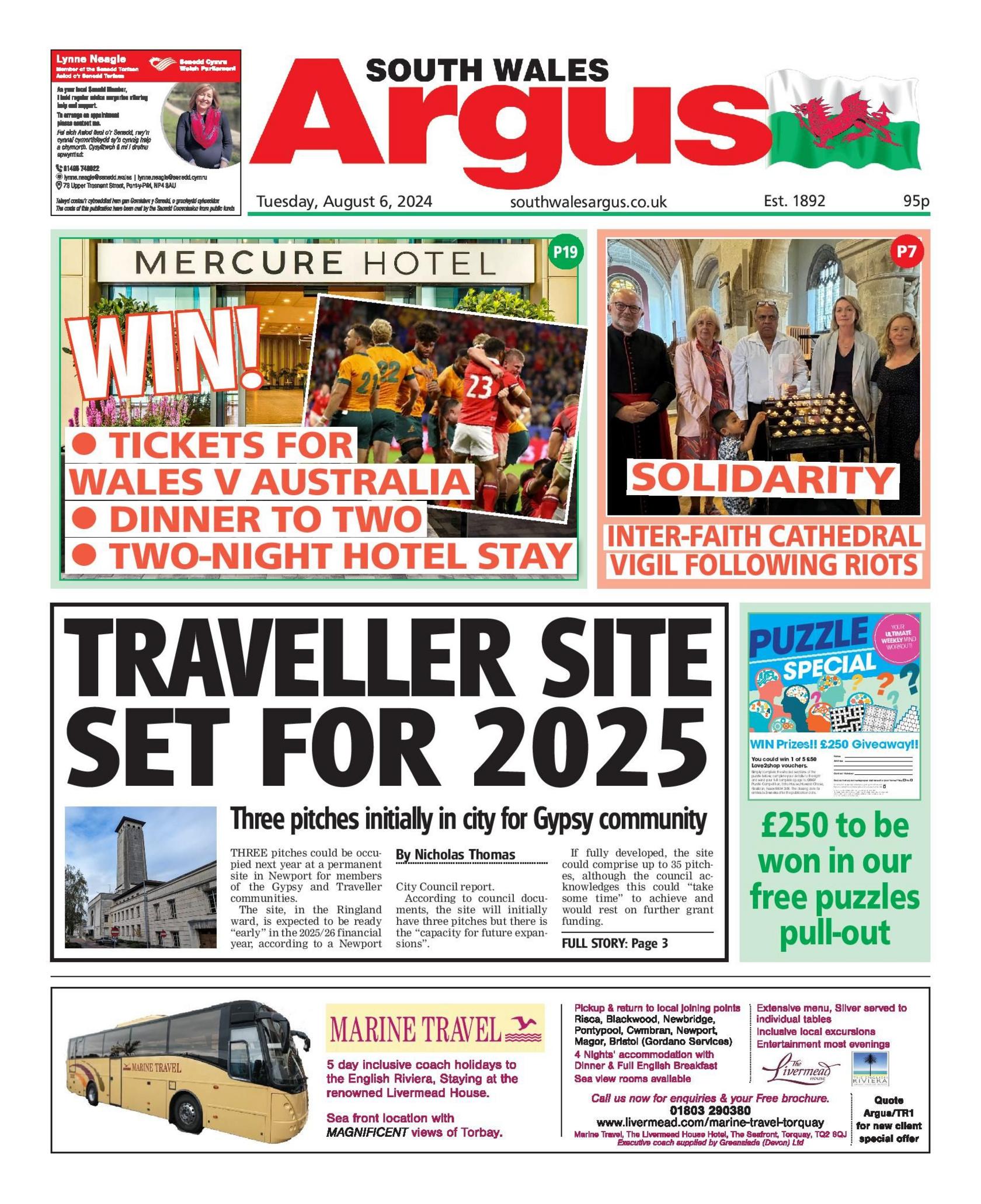 Front page of South Wales Argus