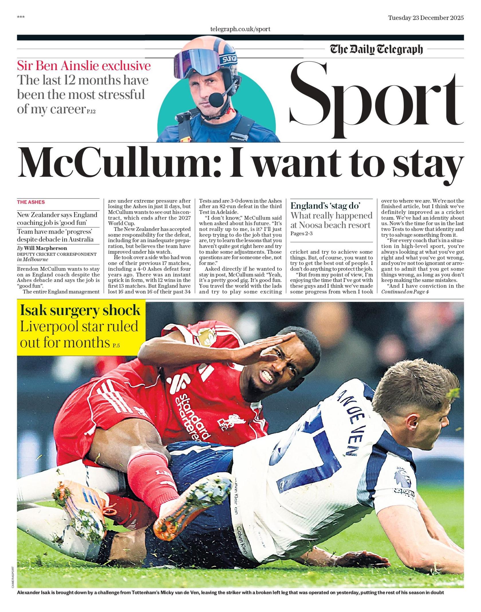 Telegraph sport section front page