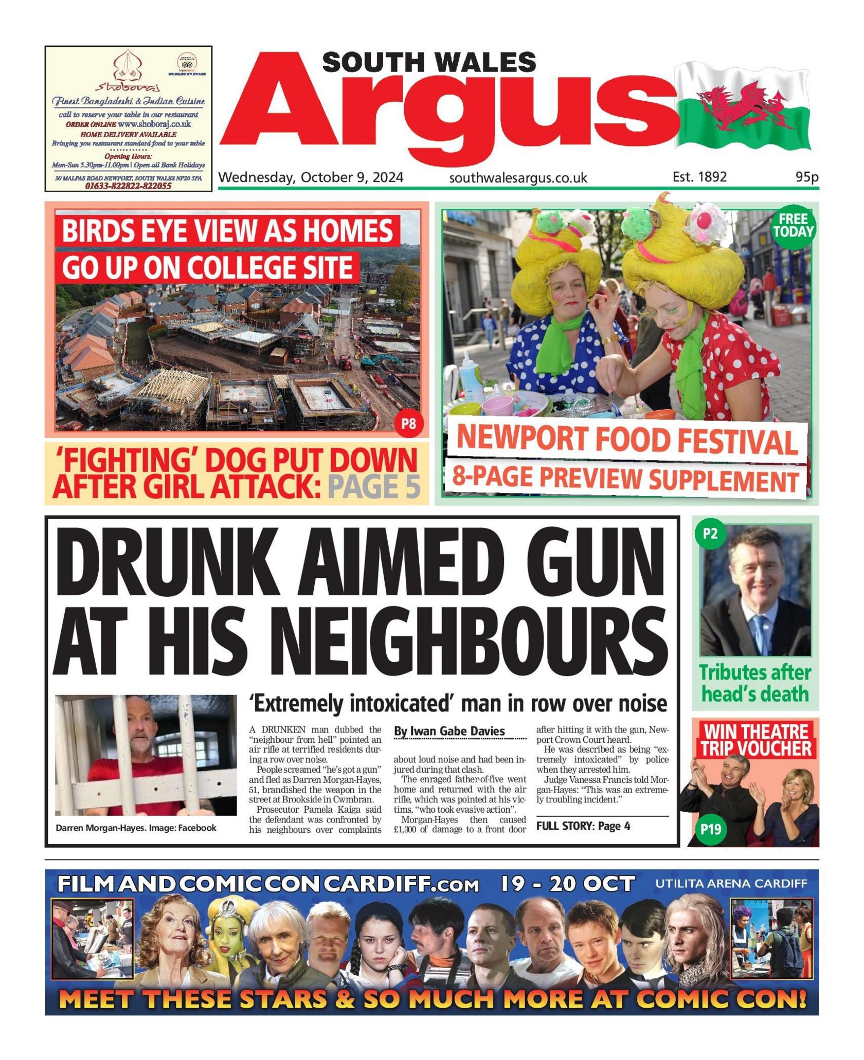 Front page of South Wales Argus 