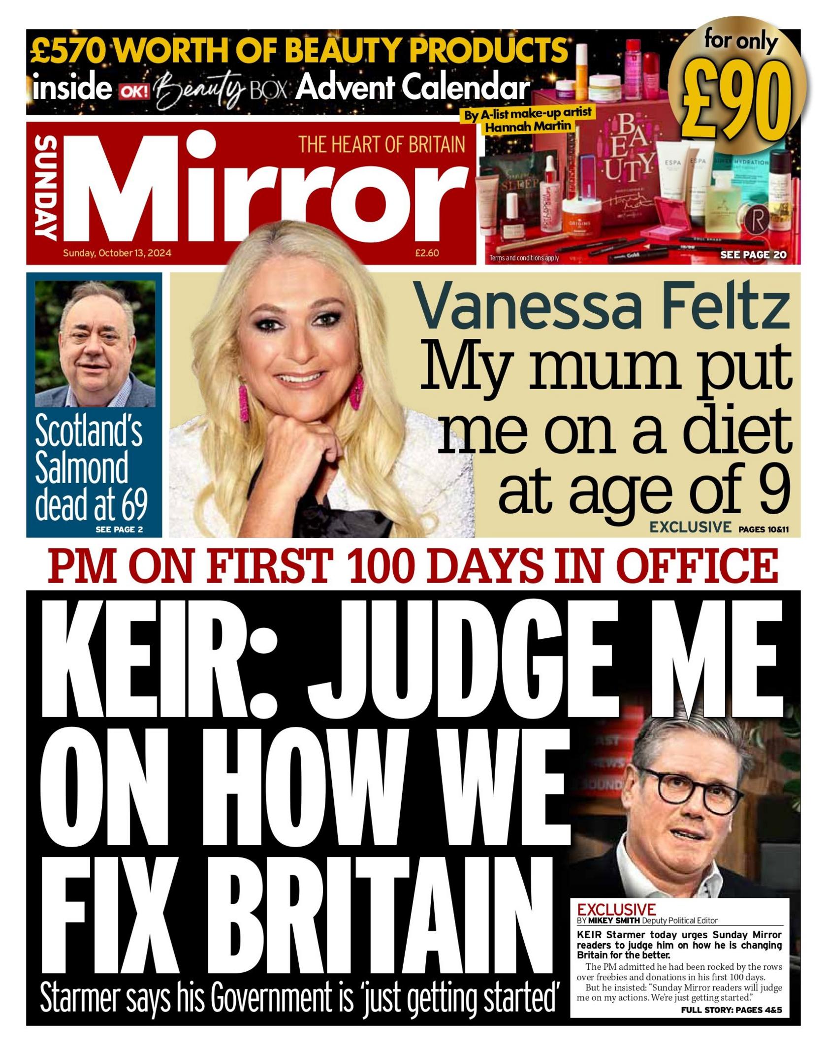 The Sunday Mirror's headline reads: "Keir: judge me on how we fix Britain". 