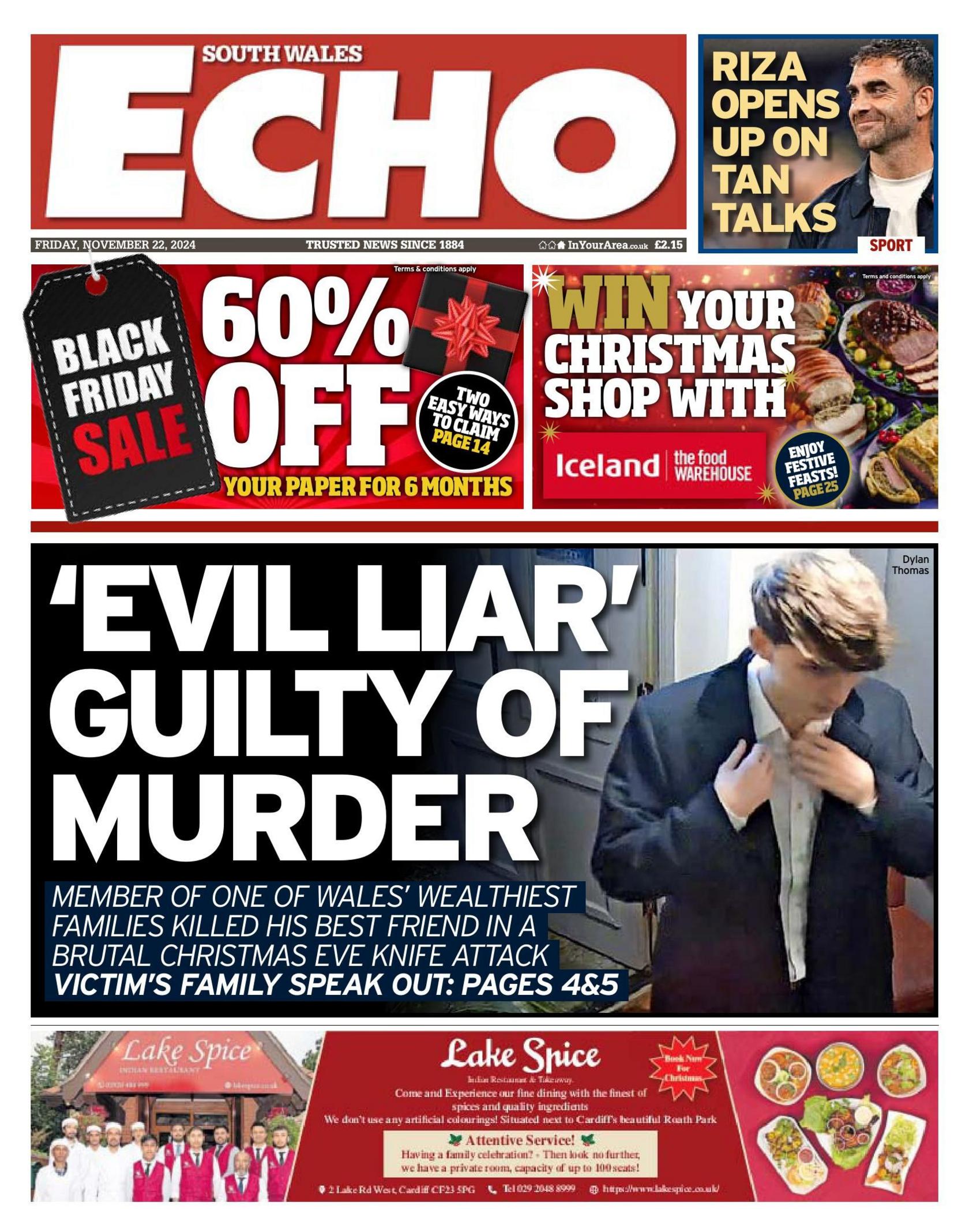 South Wales Echo front page