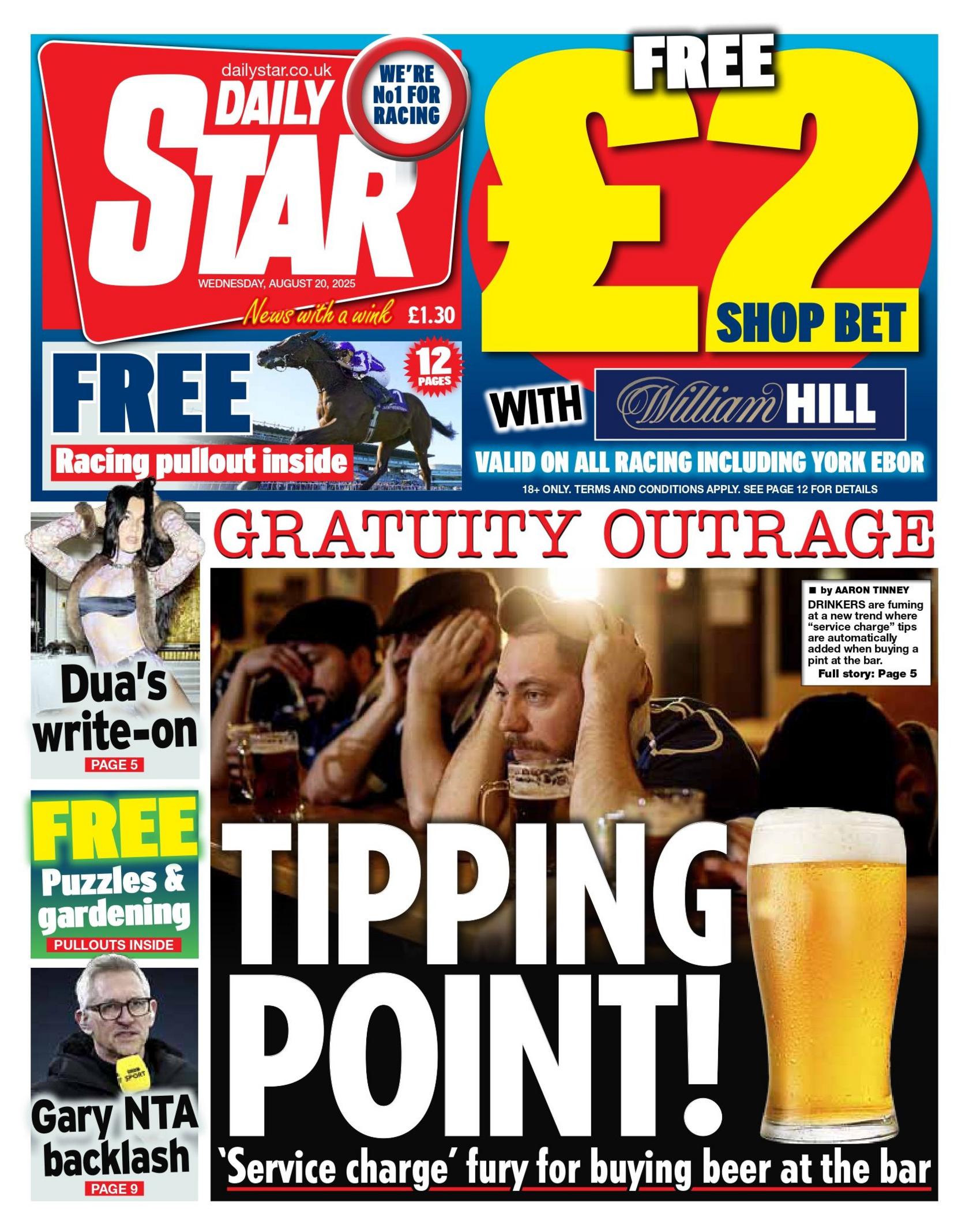 "Tipping point!" reads the headline on the front page of the Daily Star.