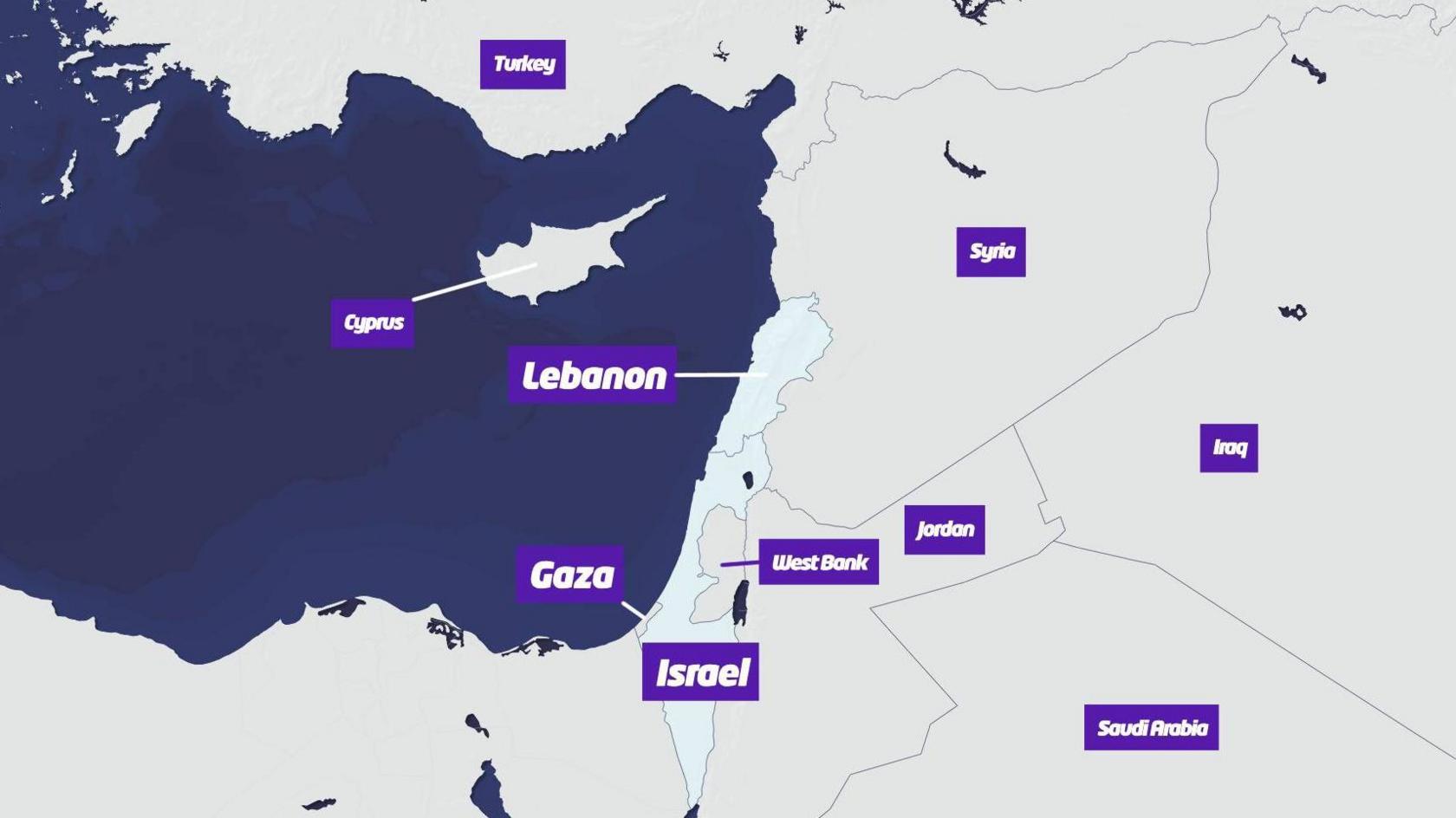 map of lebanon and the surrounding countries and territories