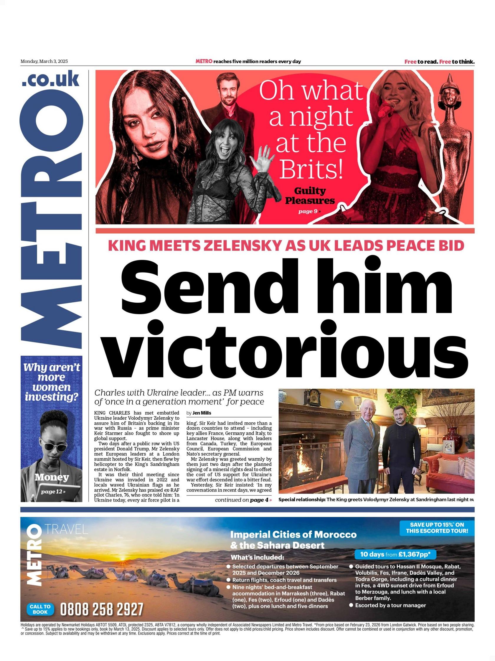 The front page of the Metro. 