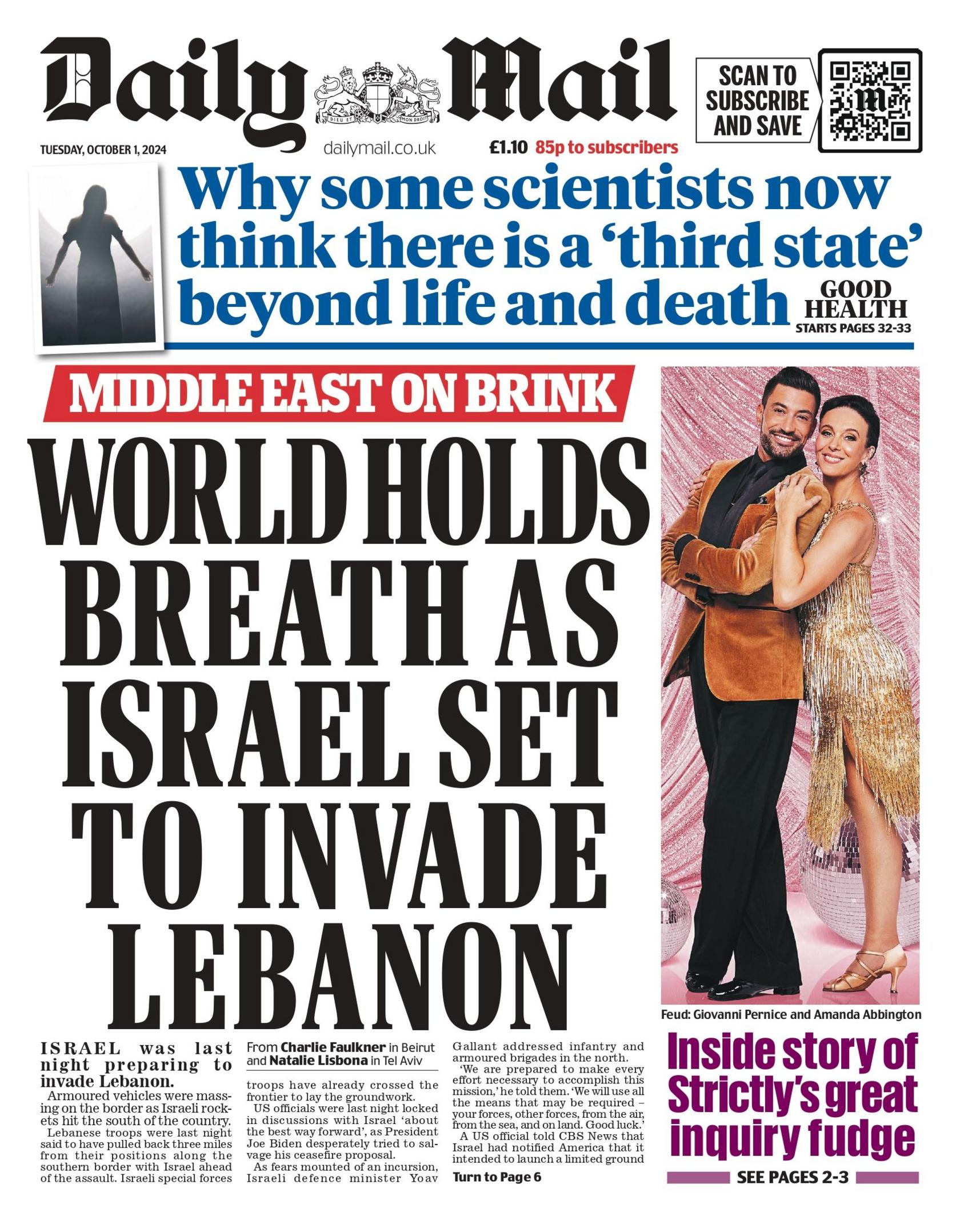 The Daily Mail front page for 1 October 
