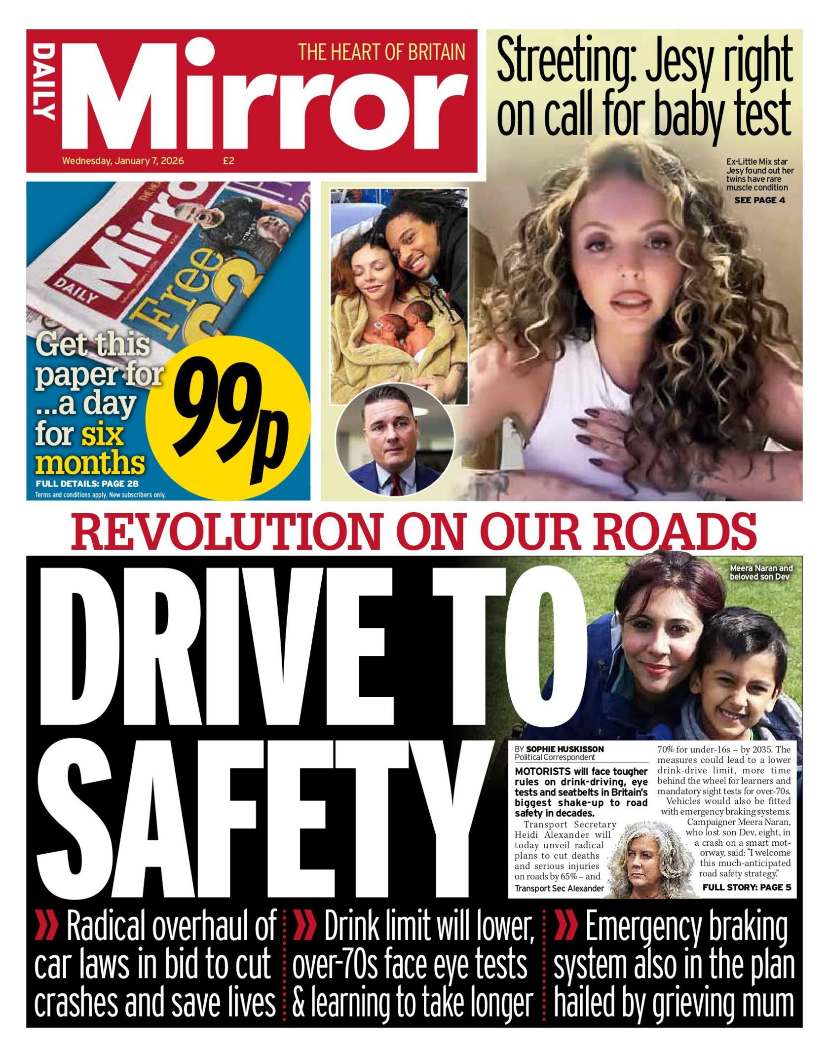 "Shkoni në siguri" është titulli kryesor në faqen e parë të Daily Mirror.