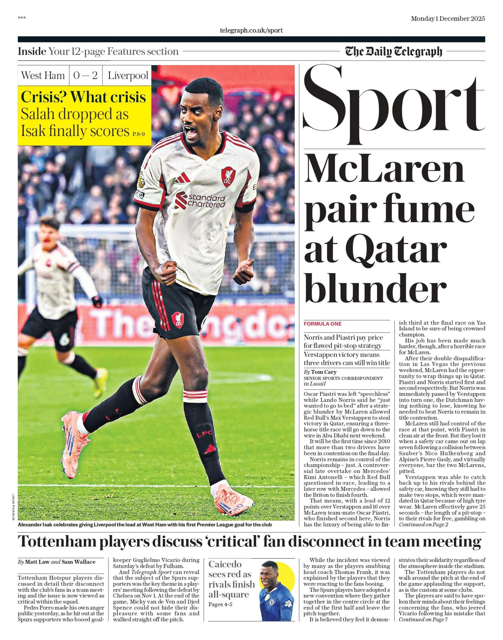 Daily Telegraph sports section