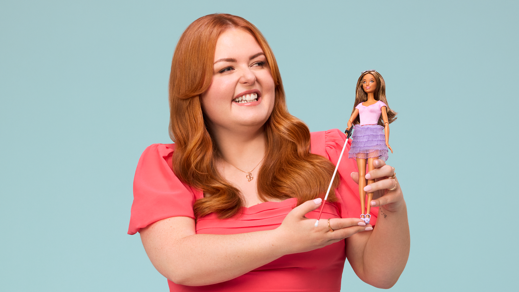 lucy edwards with first blind barbie