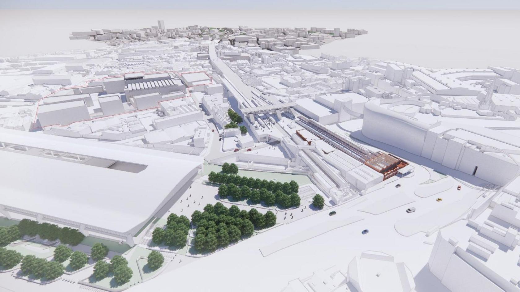 A computer generated picture of what the new Midland Rail Hub will look like