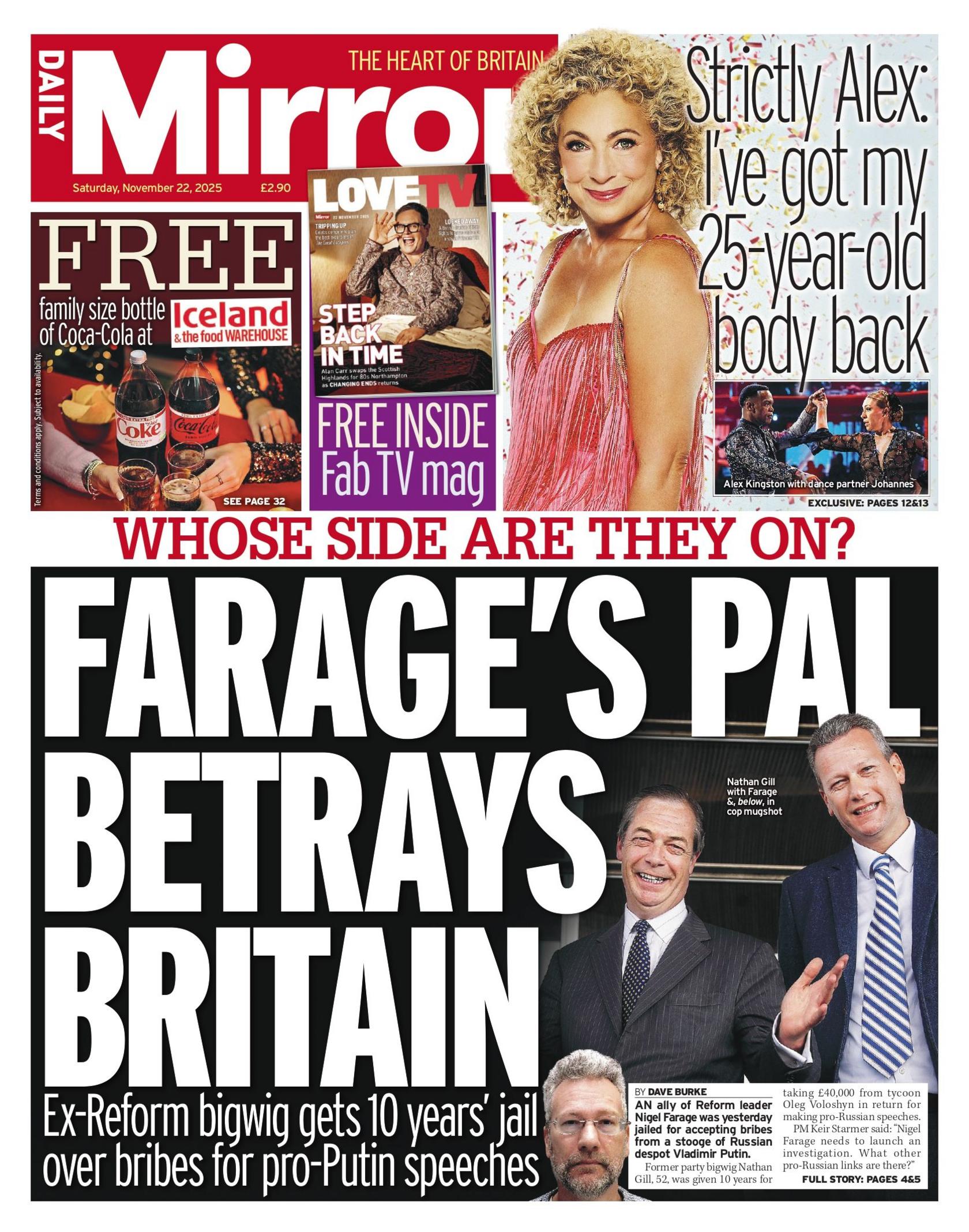 The headline on the front page of the Daily Mirror reads: "Farage's pal betrays Britain".