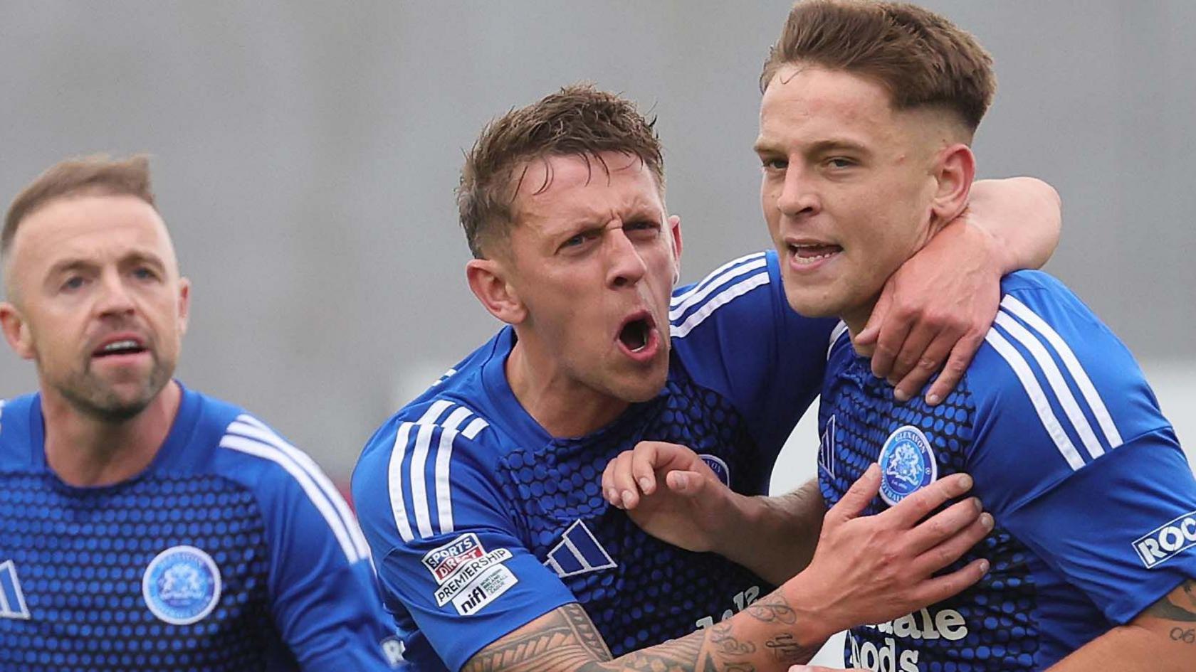 Jack Malone celebrates scoring Glenavon's equaliser against Portadown