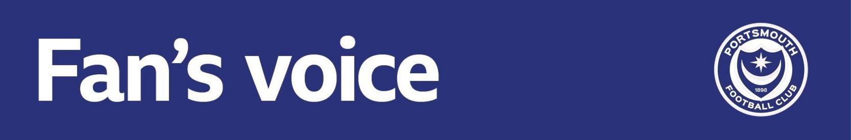 BBC Banner with Fan's Voice in white lettering and the Portsmouth club crest on a blue background