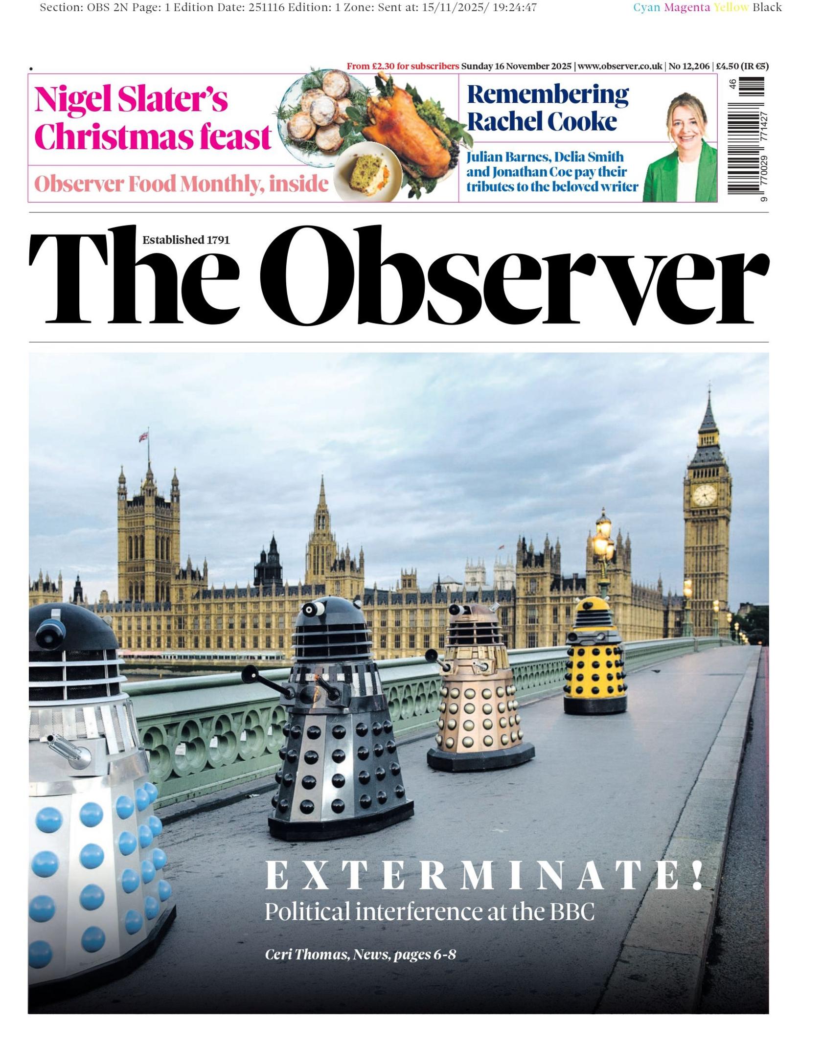 The Observer front page