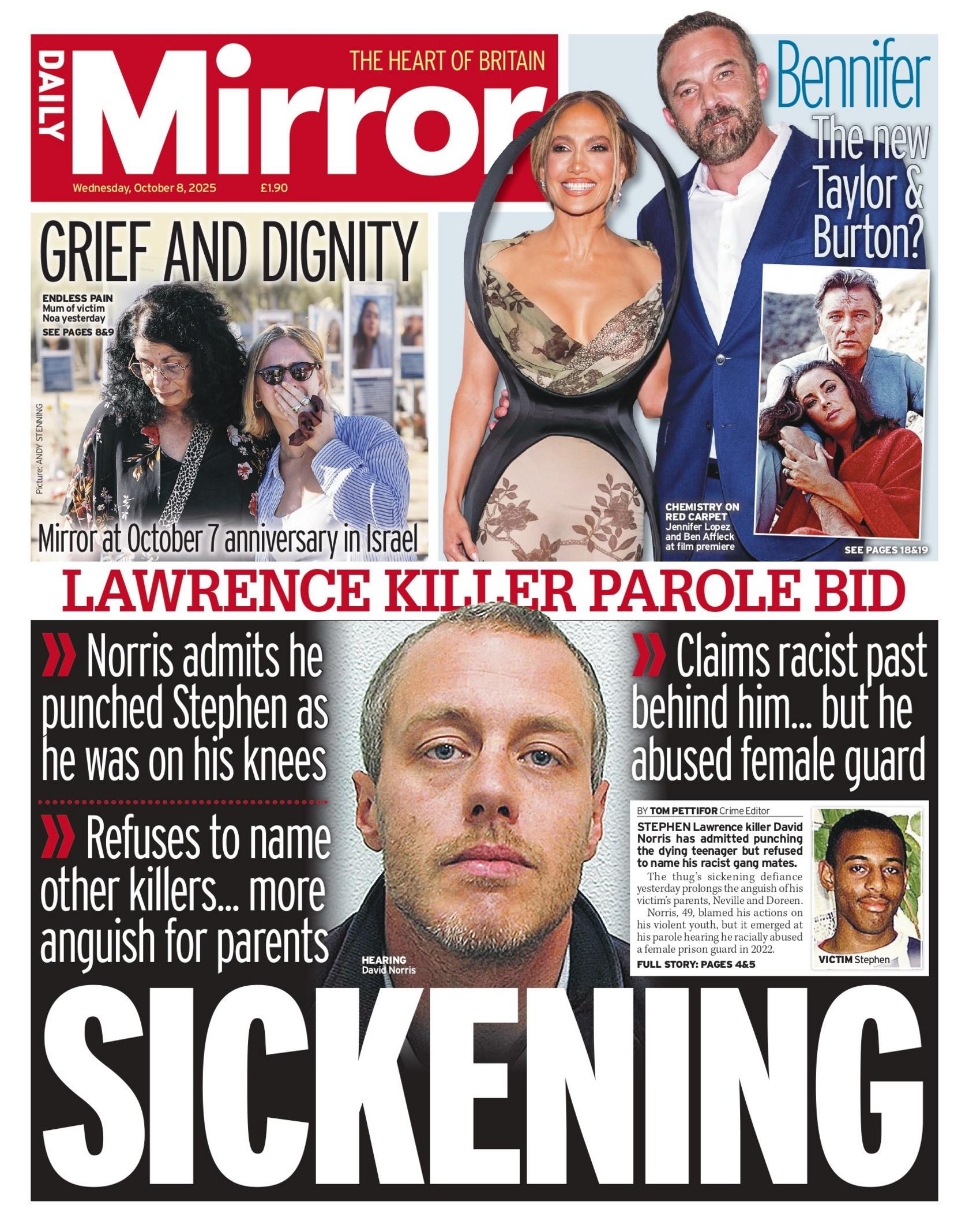 The headline on the front page of the Daily Mirror reads: "Sickening".