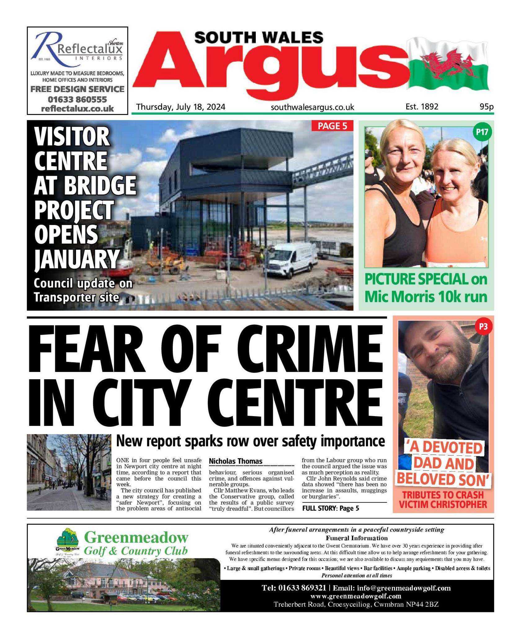 Front page of the South Wales Argus