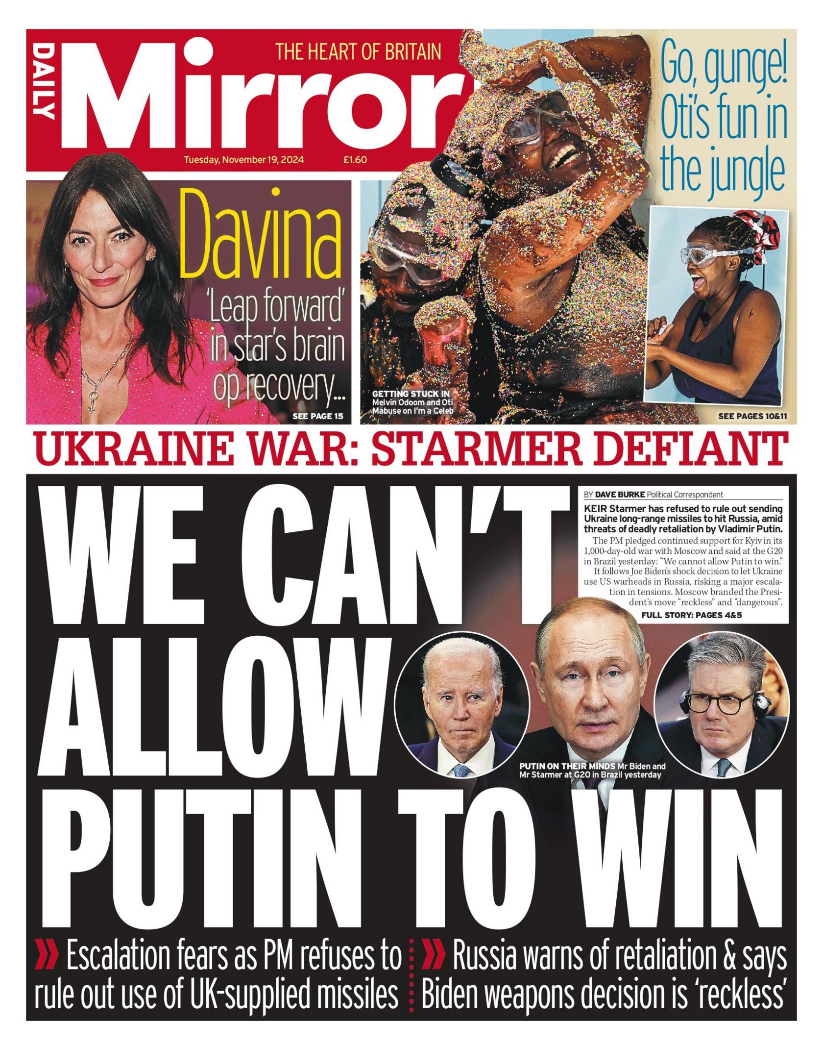 The Daily Mirror front page