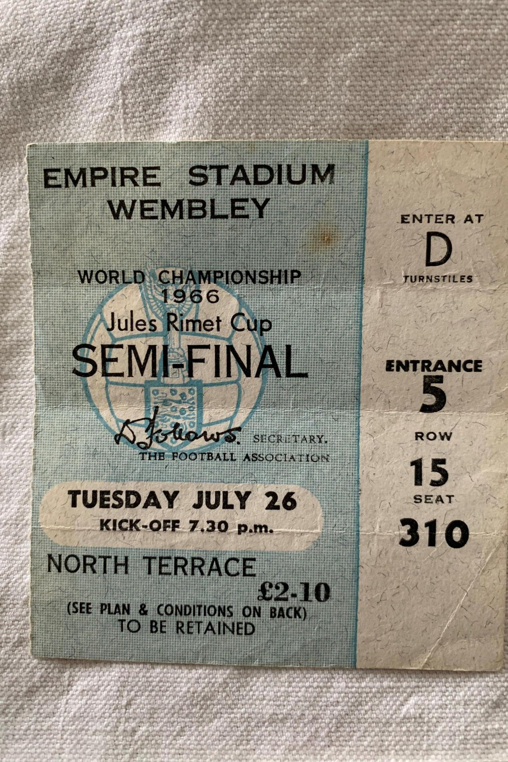 Ticket from 1966 World Cup semi-final 