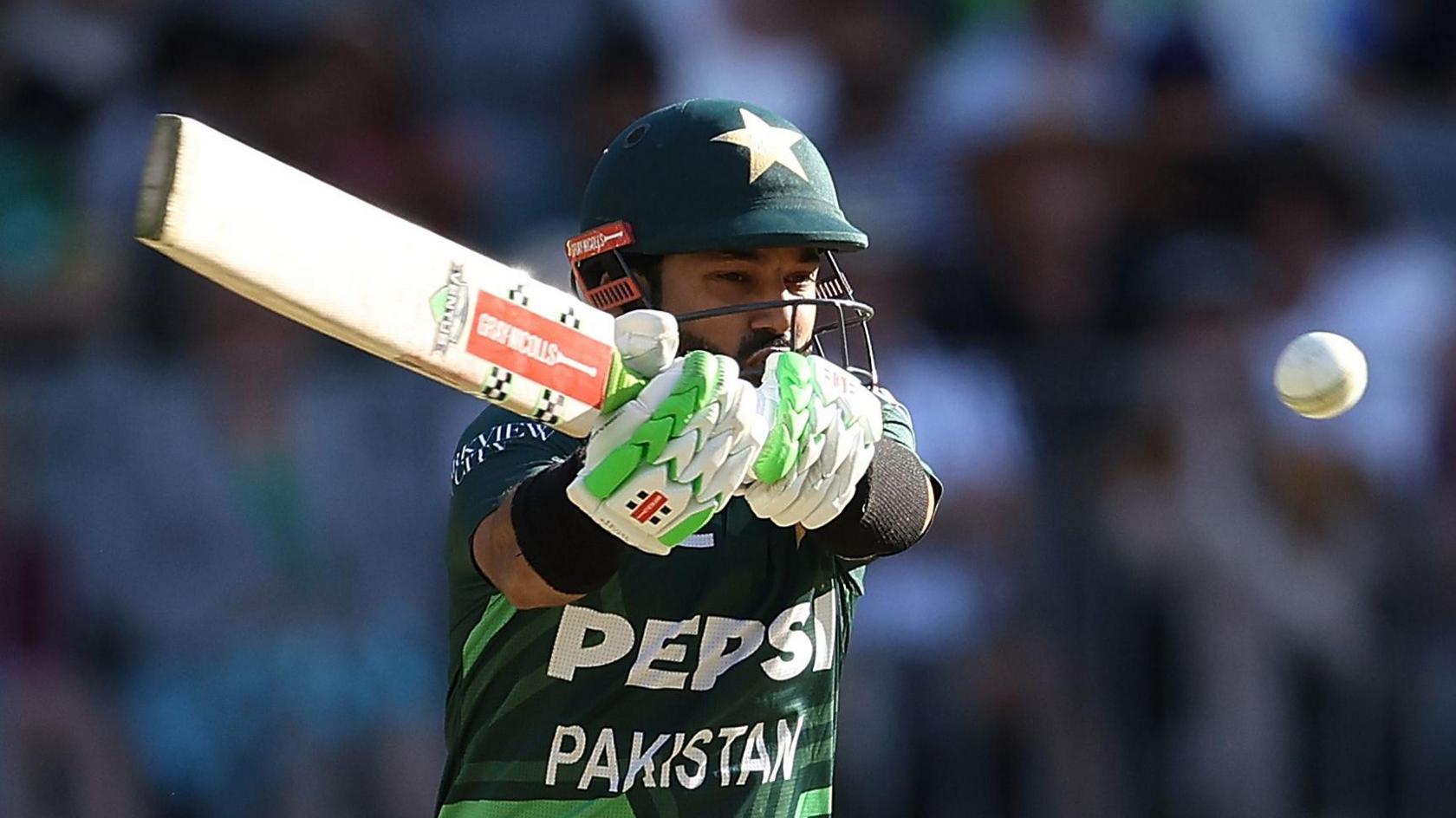 Mohammad Rizwan plays a hook shot to a short ball