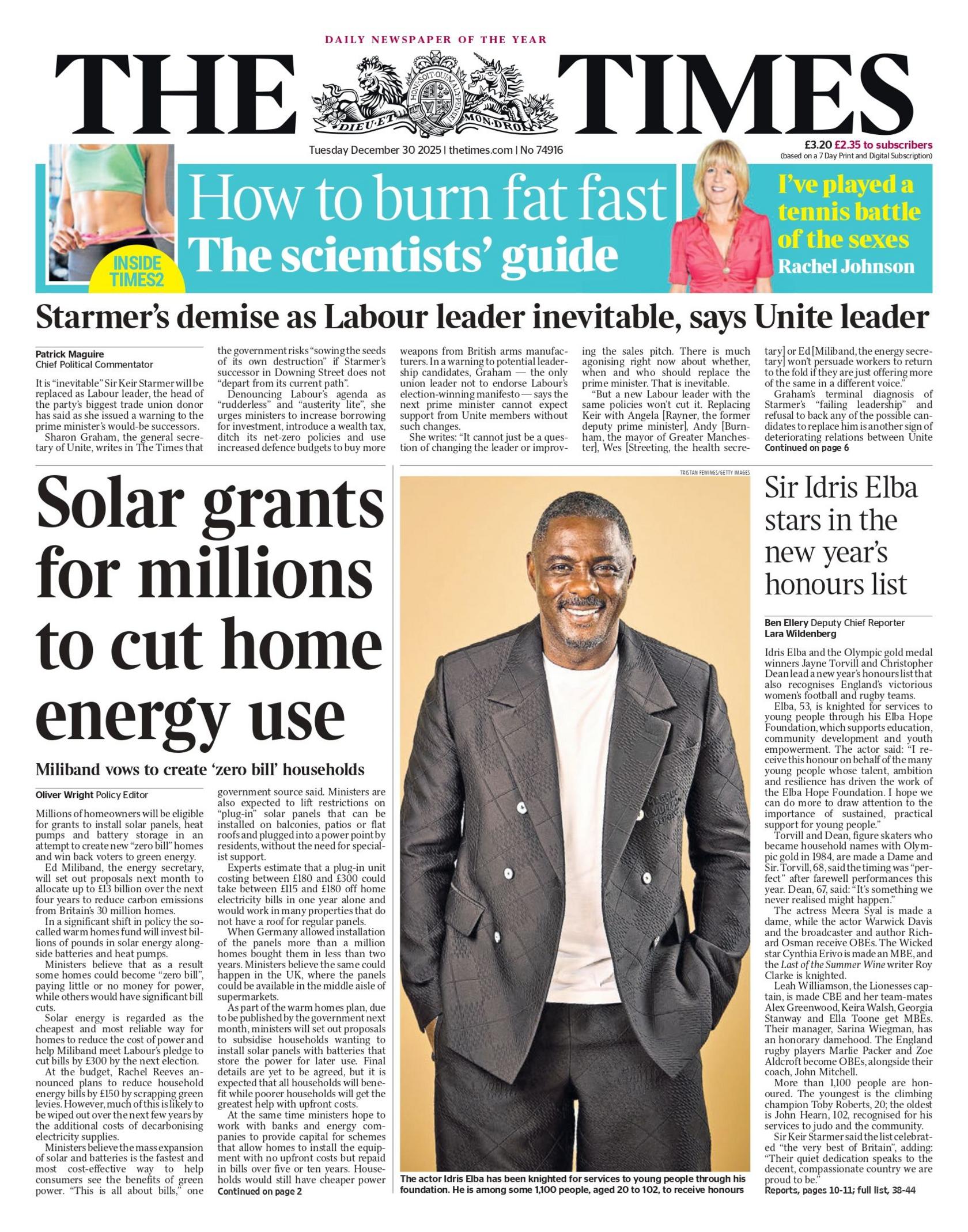 "Grante diellore për miliona dollarë për të ulur përdorimin e energjisë në shtëpi", shkruan gazeta Times në titullin kryesor të faqes së parë.