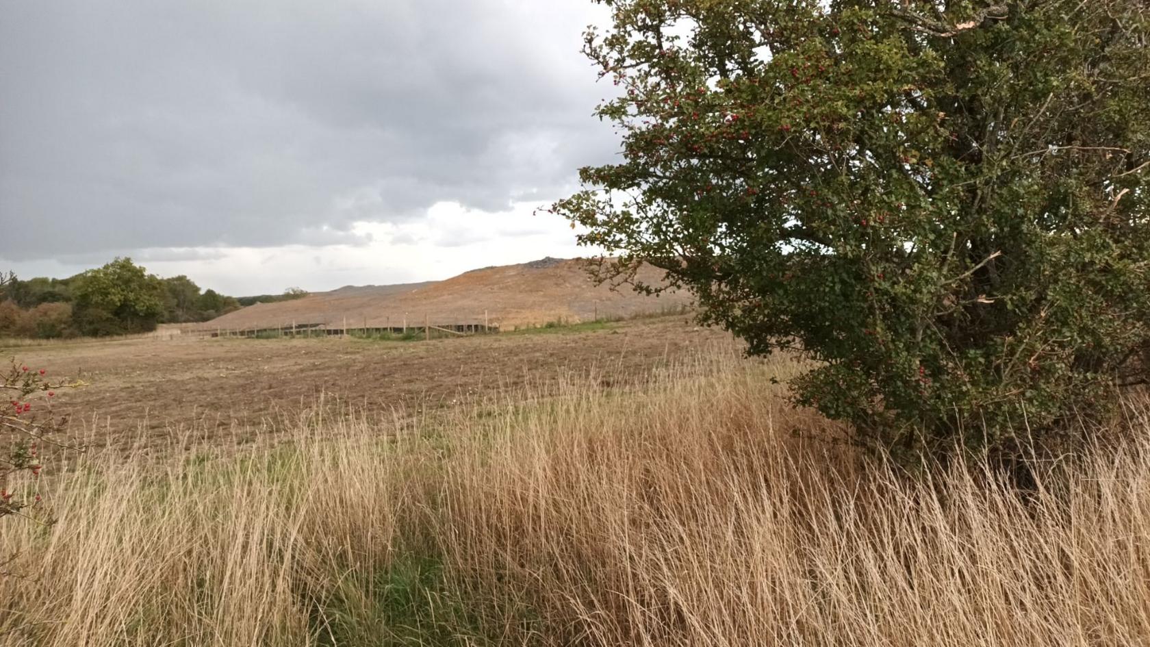 A soil storage area in a field on arable farmland, close to the HS2 route.