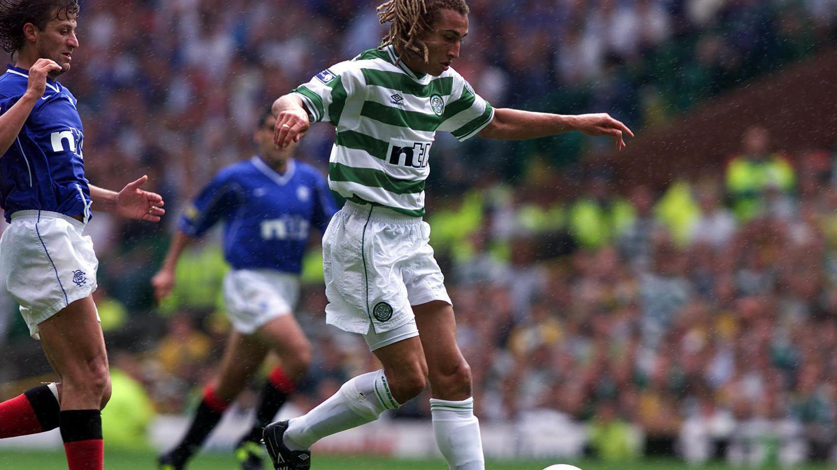 Henrik Larsson scores for Celtic against Rangers in 2000