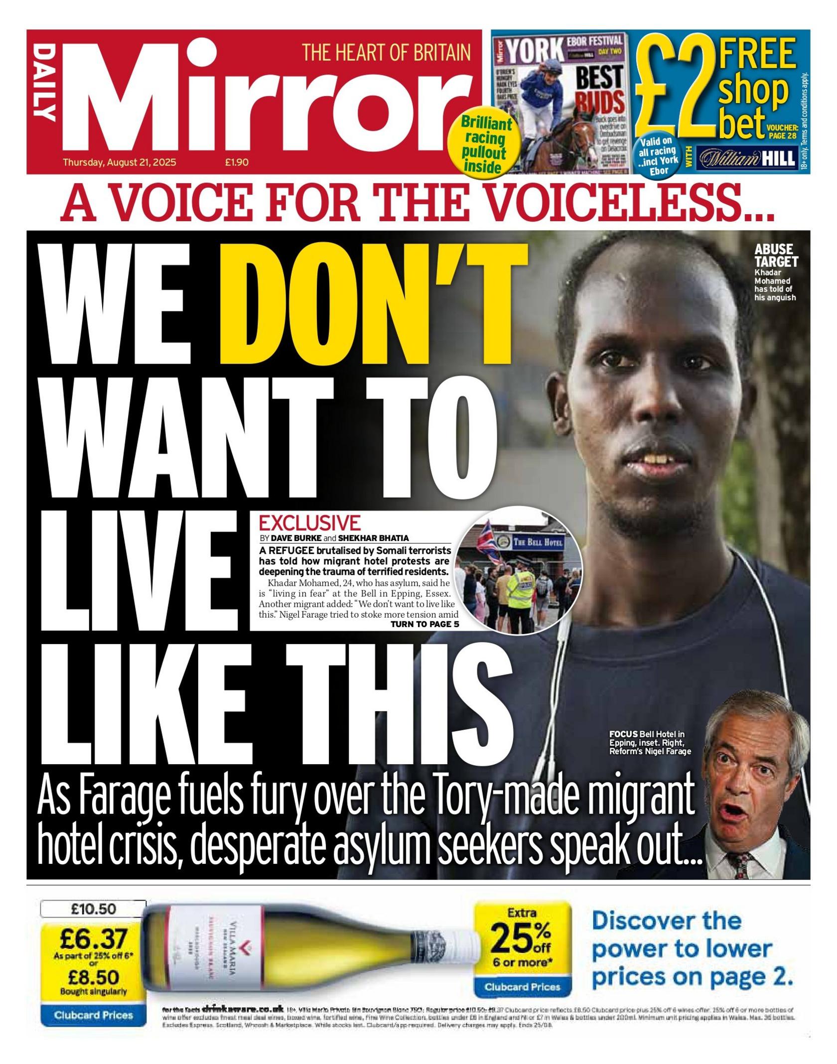 "We dont want to live like this" reads the headline on the front page of the Daily Mirror.