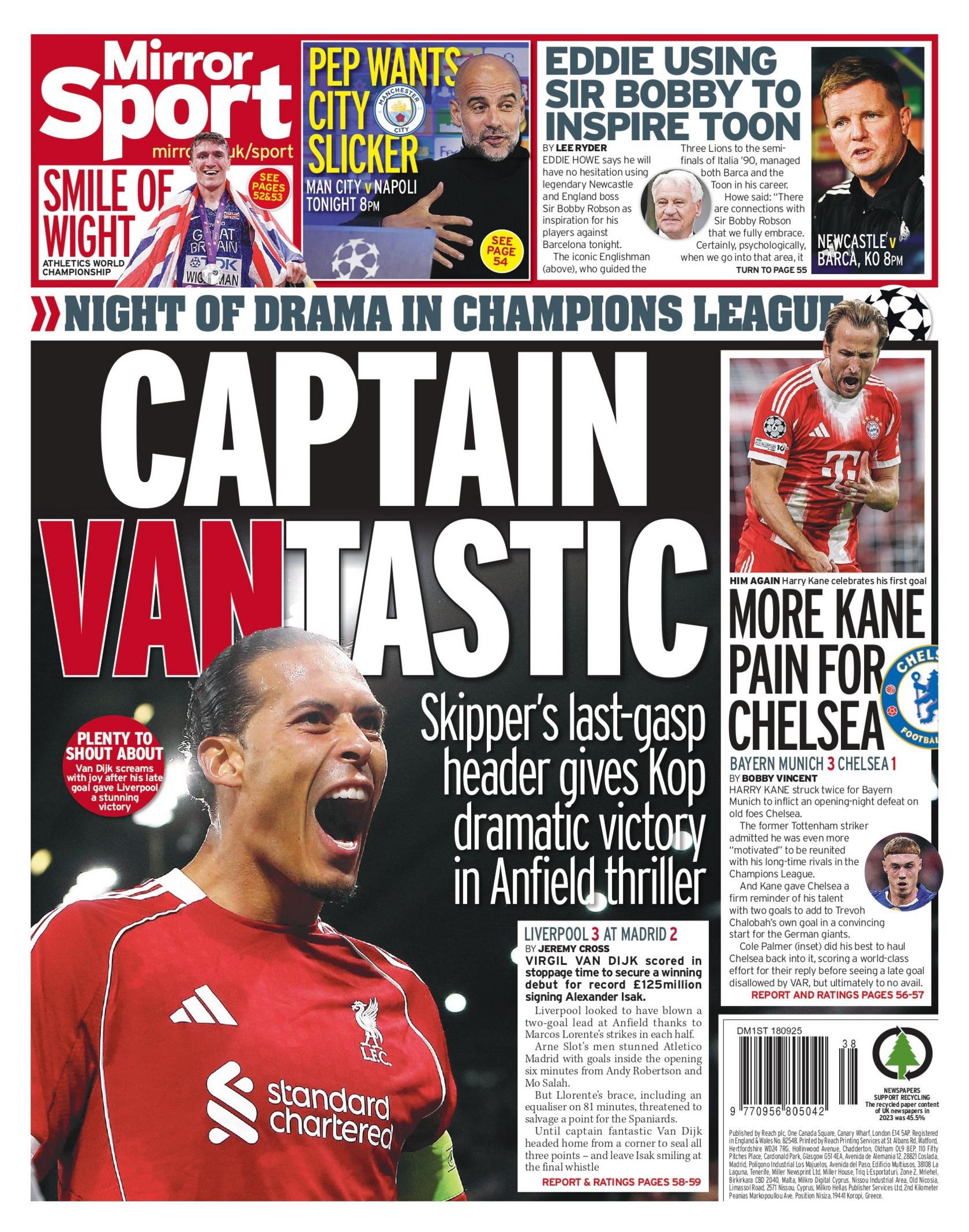 Mirror Sport back page