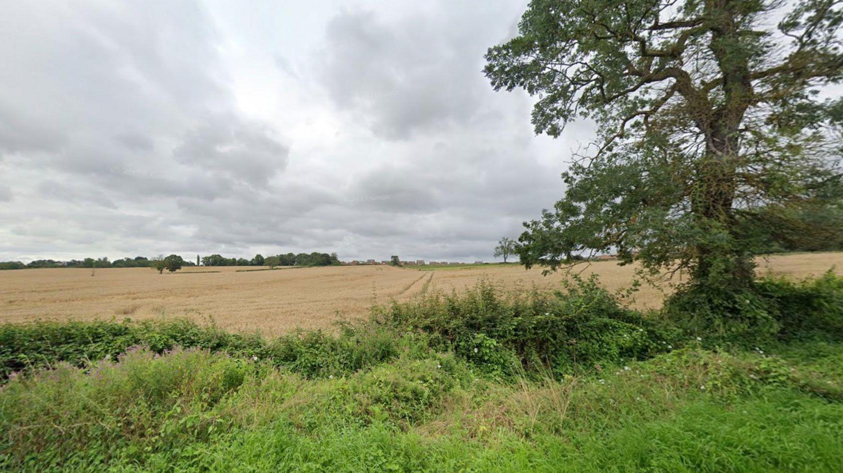 A Google street view image of fields where the housing estate will be built