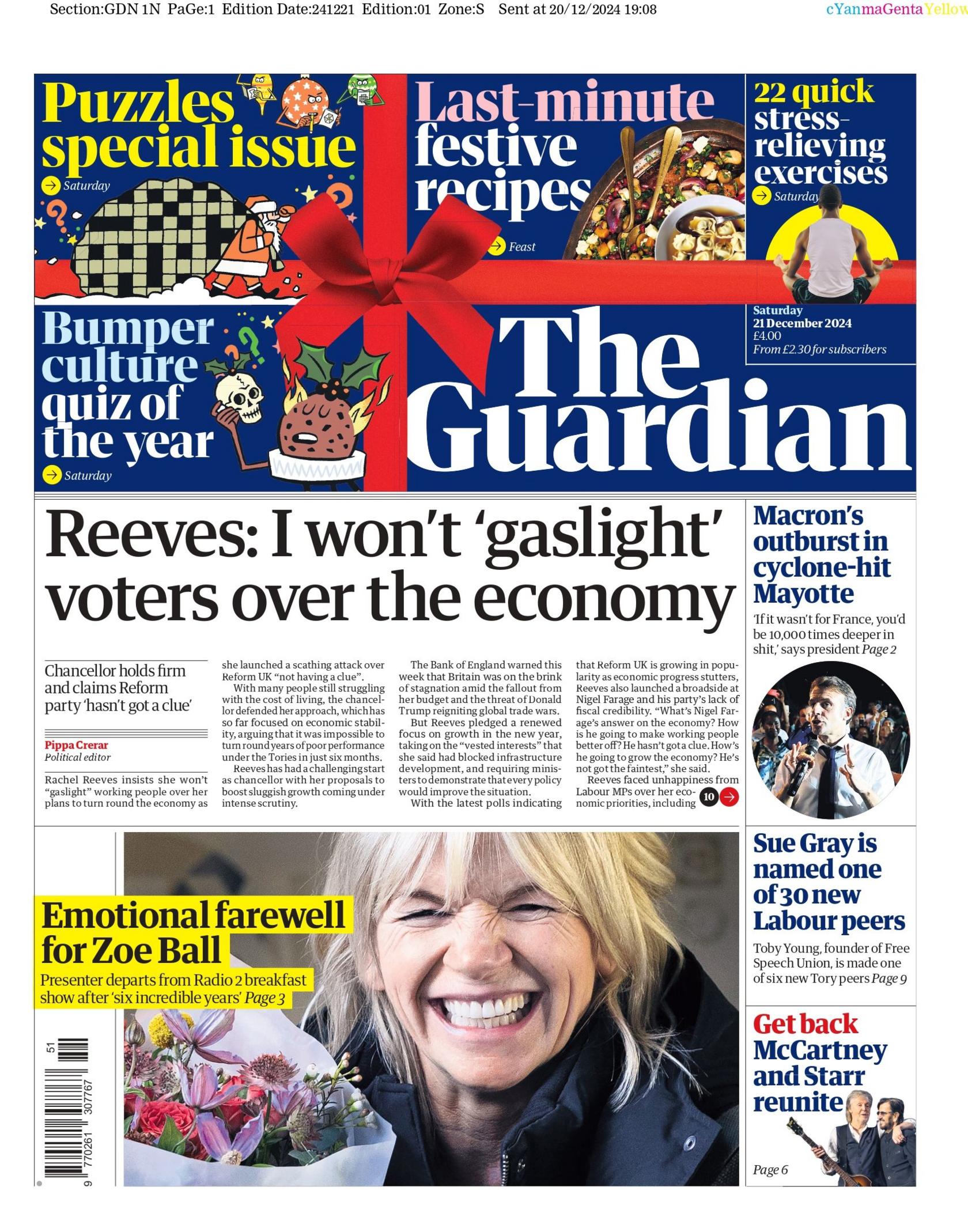 The Guardian front page