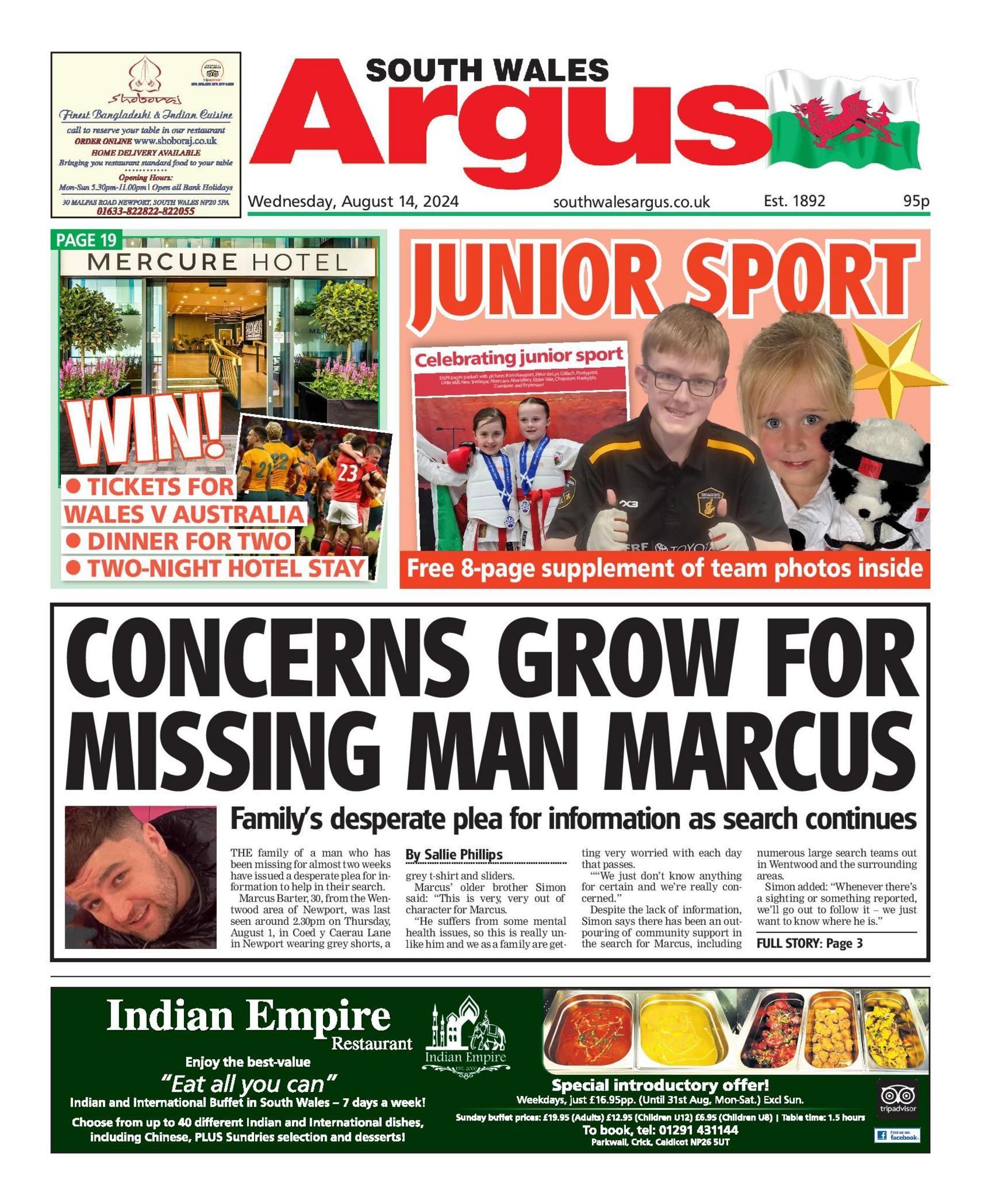 South Wales Argus front page