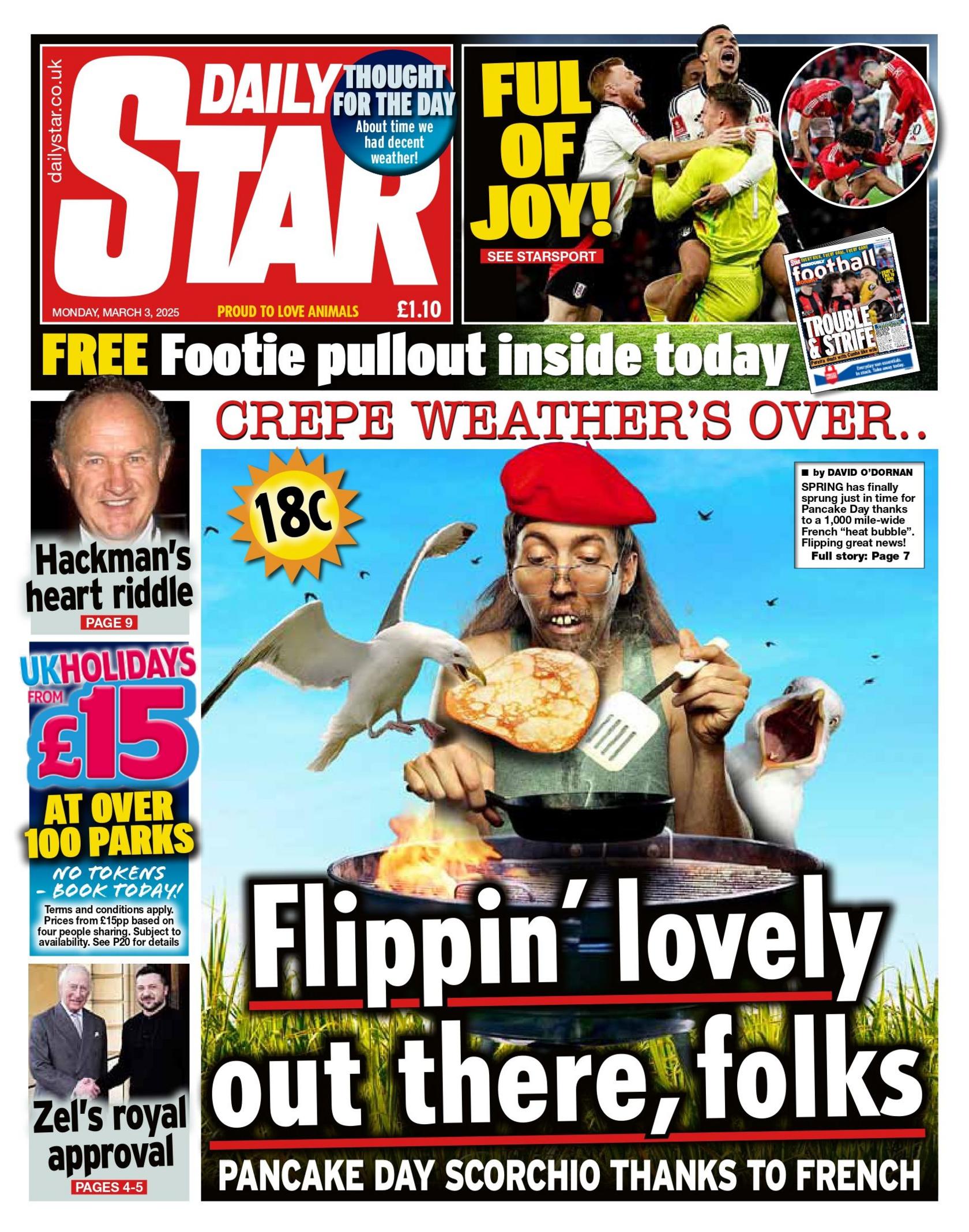 The front page of the Daily Star.