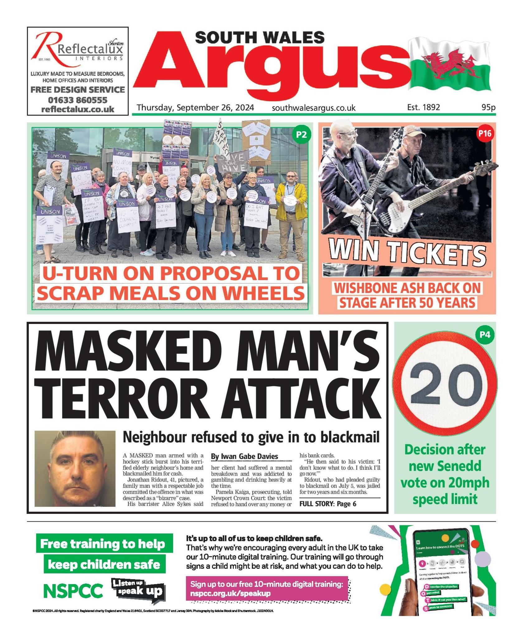 Front page of South Wales Argus