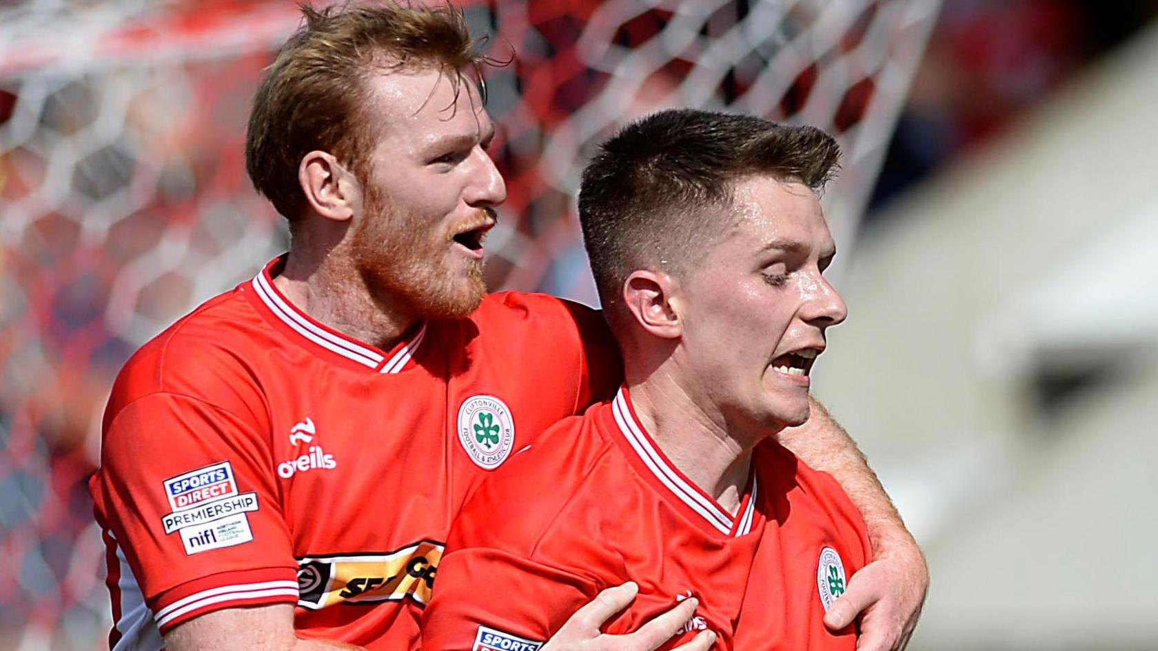 Ruan Curran (right) celebrates scoring the only goal of the Solitude encounter