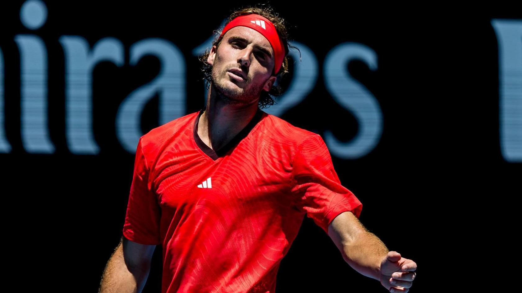 Stefanos Tsitsipas reacts during his Australian Open loss