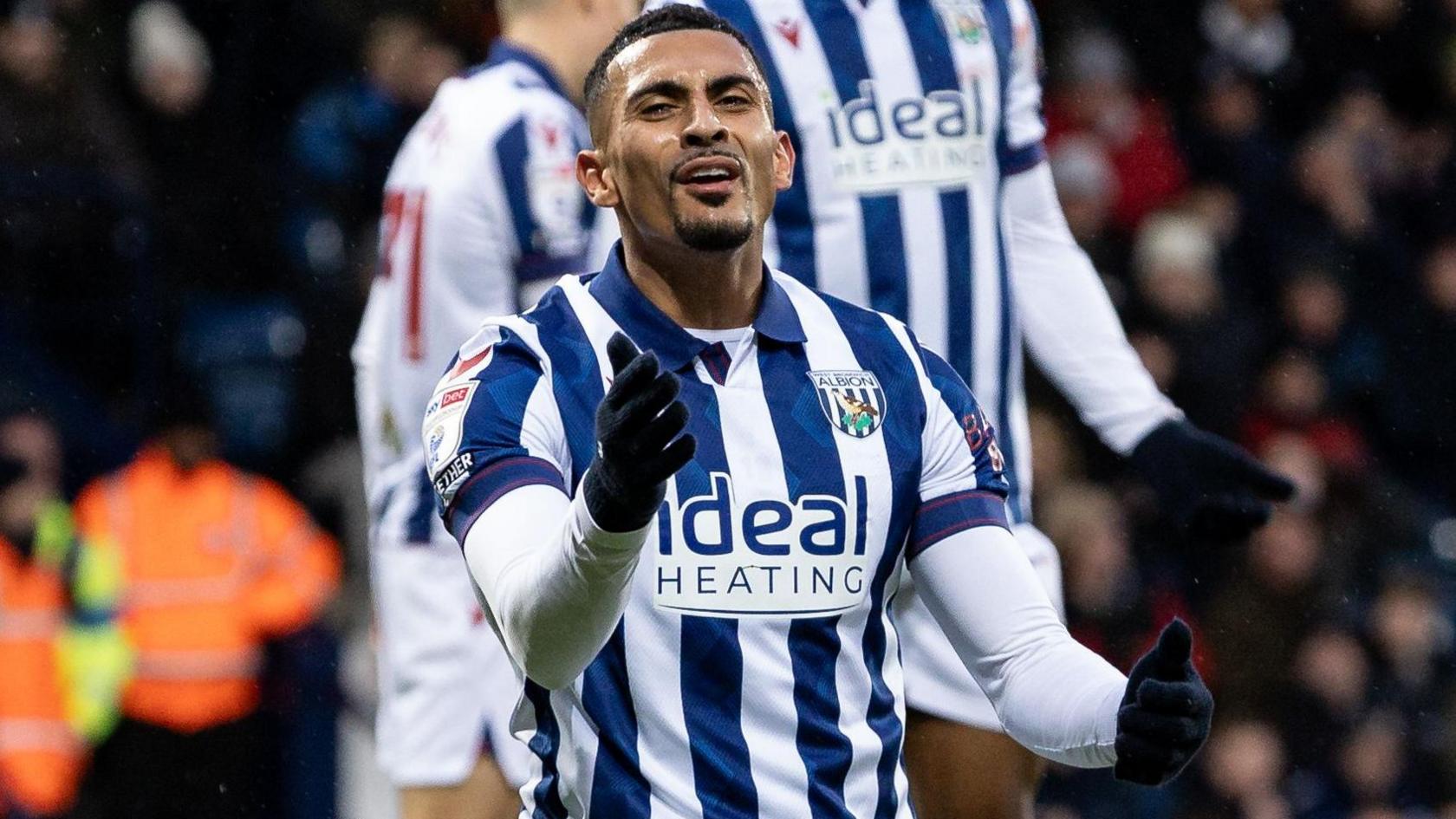 Karlan Grant reacts after missing a chance against Sheffield United