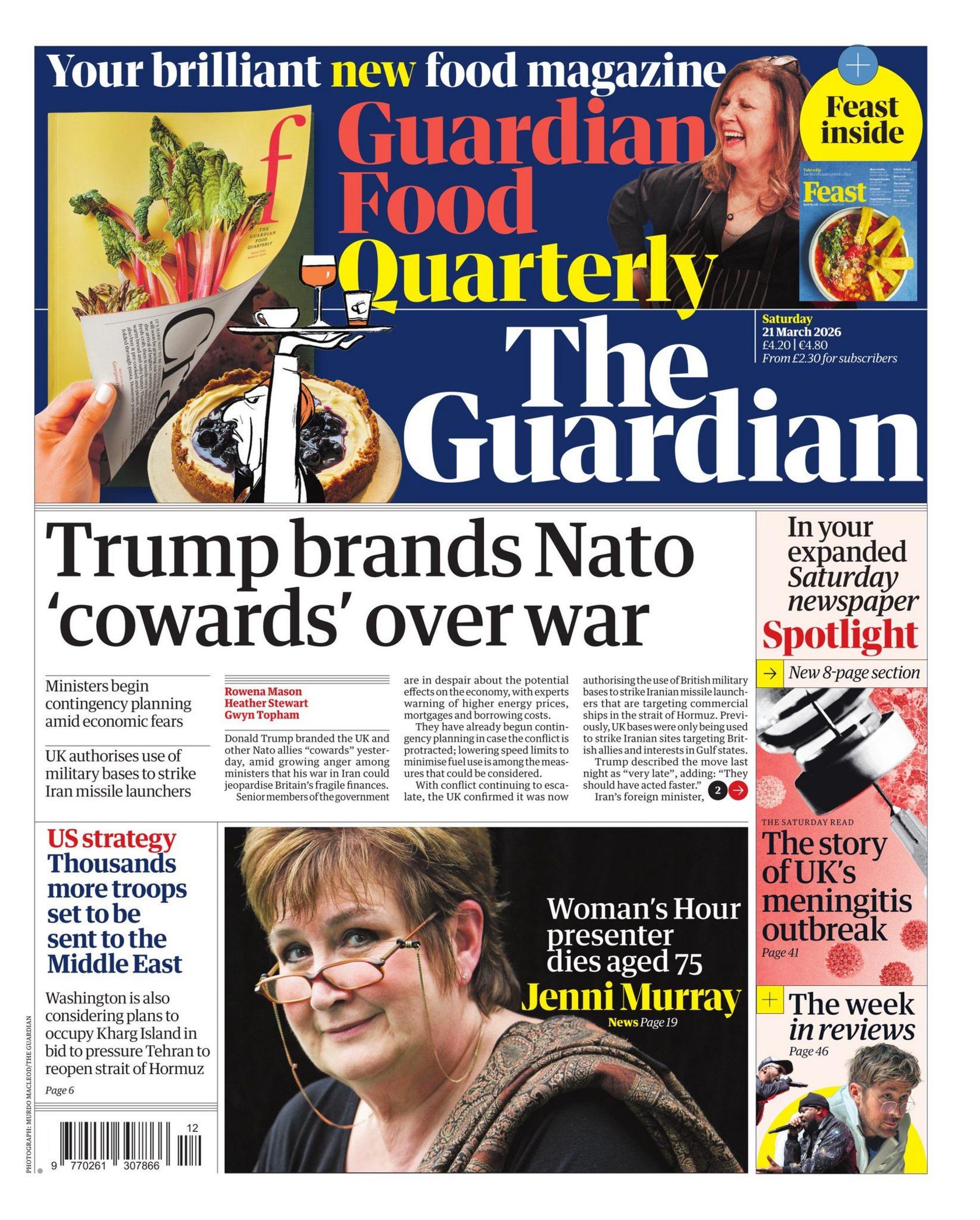 “Trump e quan NATO-n ‘frikacakë’ për shkak të luftës”, shkruhet në titullin kryesor në faqen e parë të gazetës Guardian.