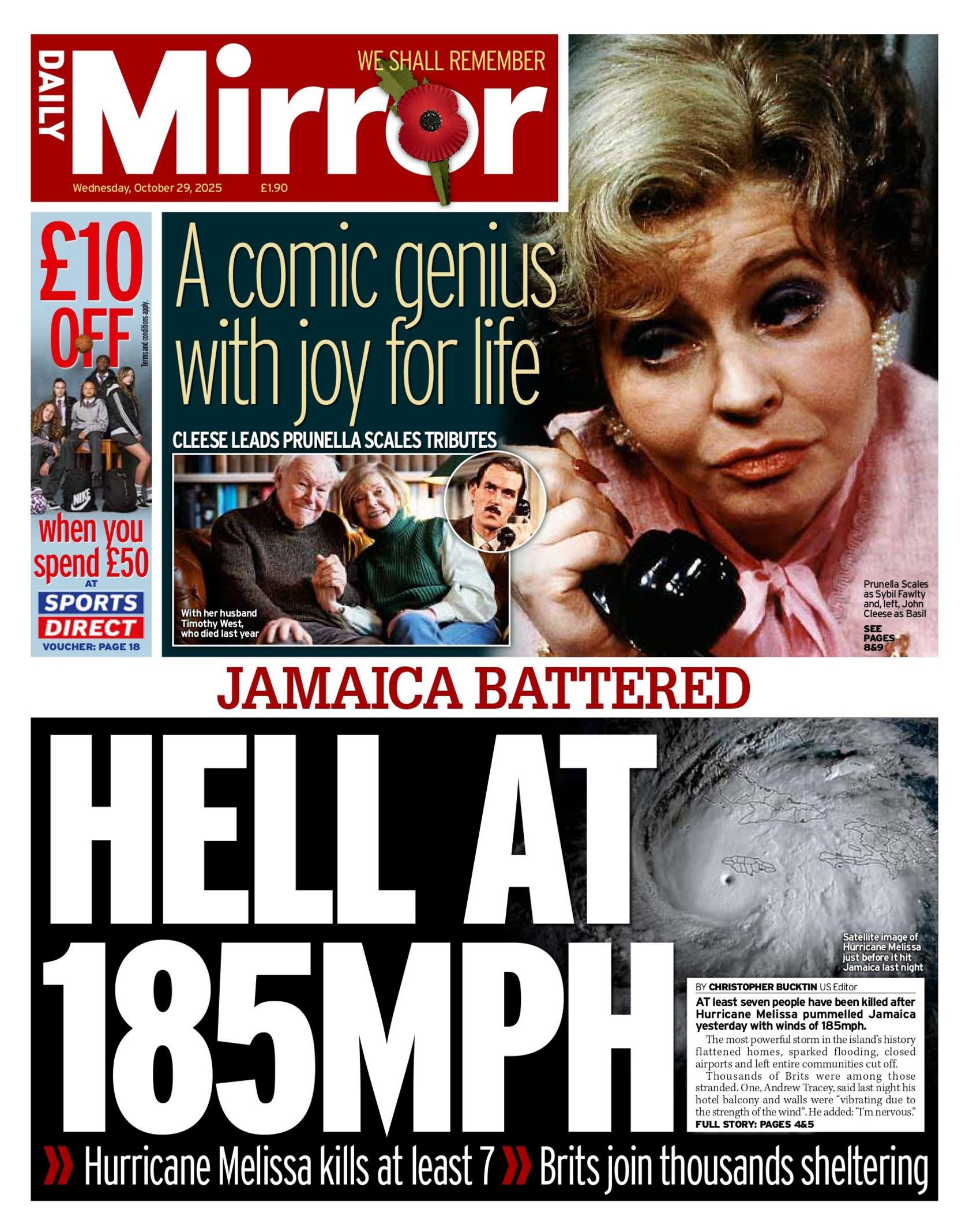 "Hell at 185mph" reads the headline on the front page of the Daily Mirror.