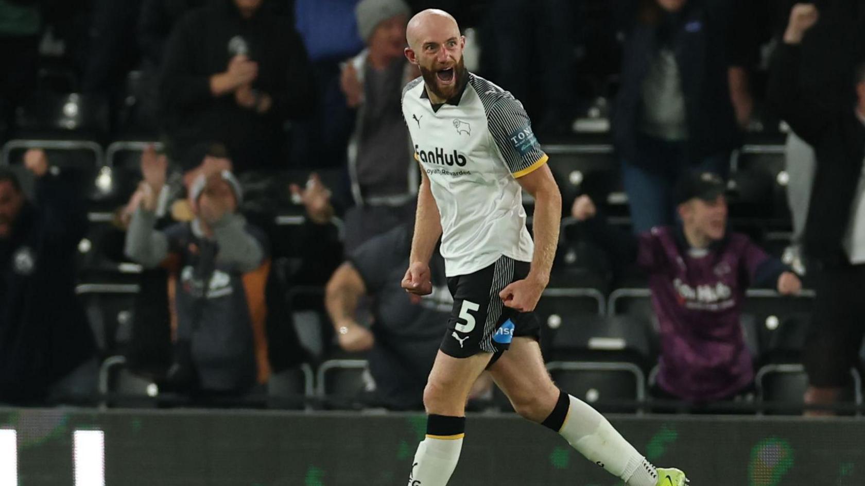 Matt Clarke celebrates after scoring for Derby County
