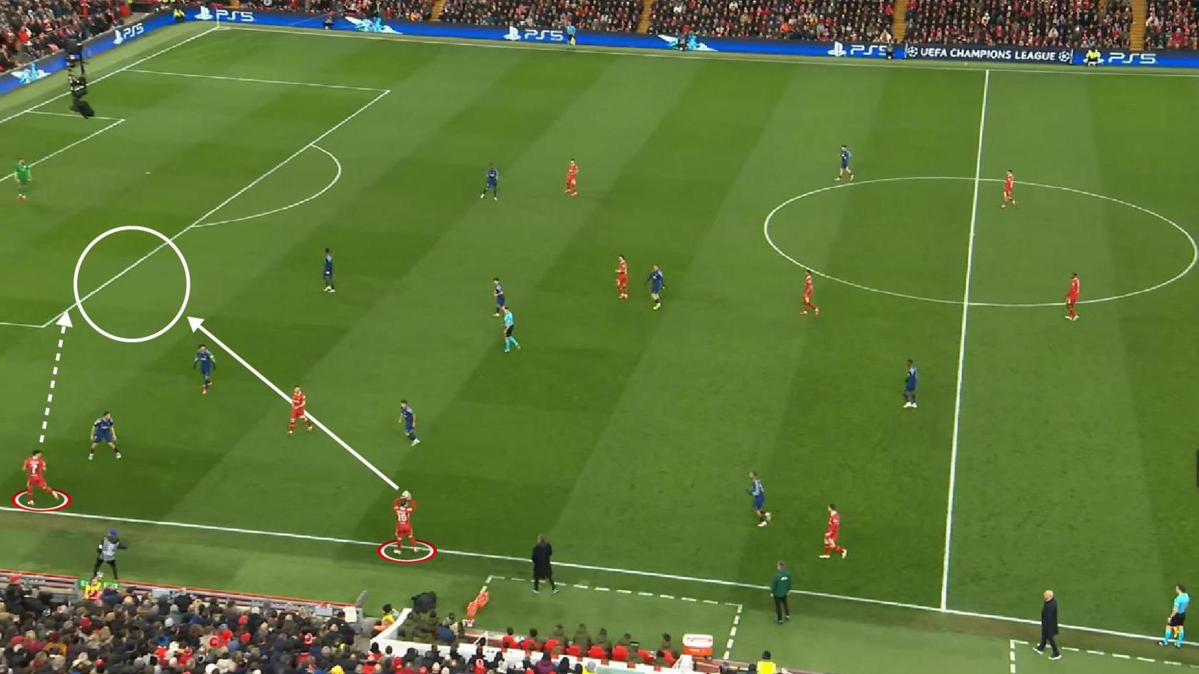 Graphic showing Liverpool taking a throw in against PSG
