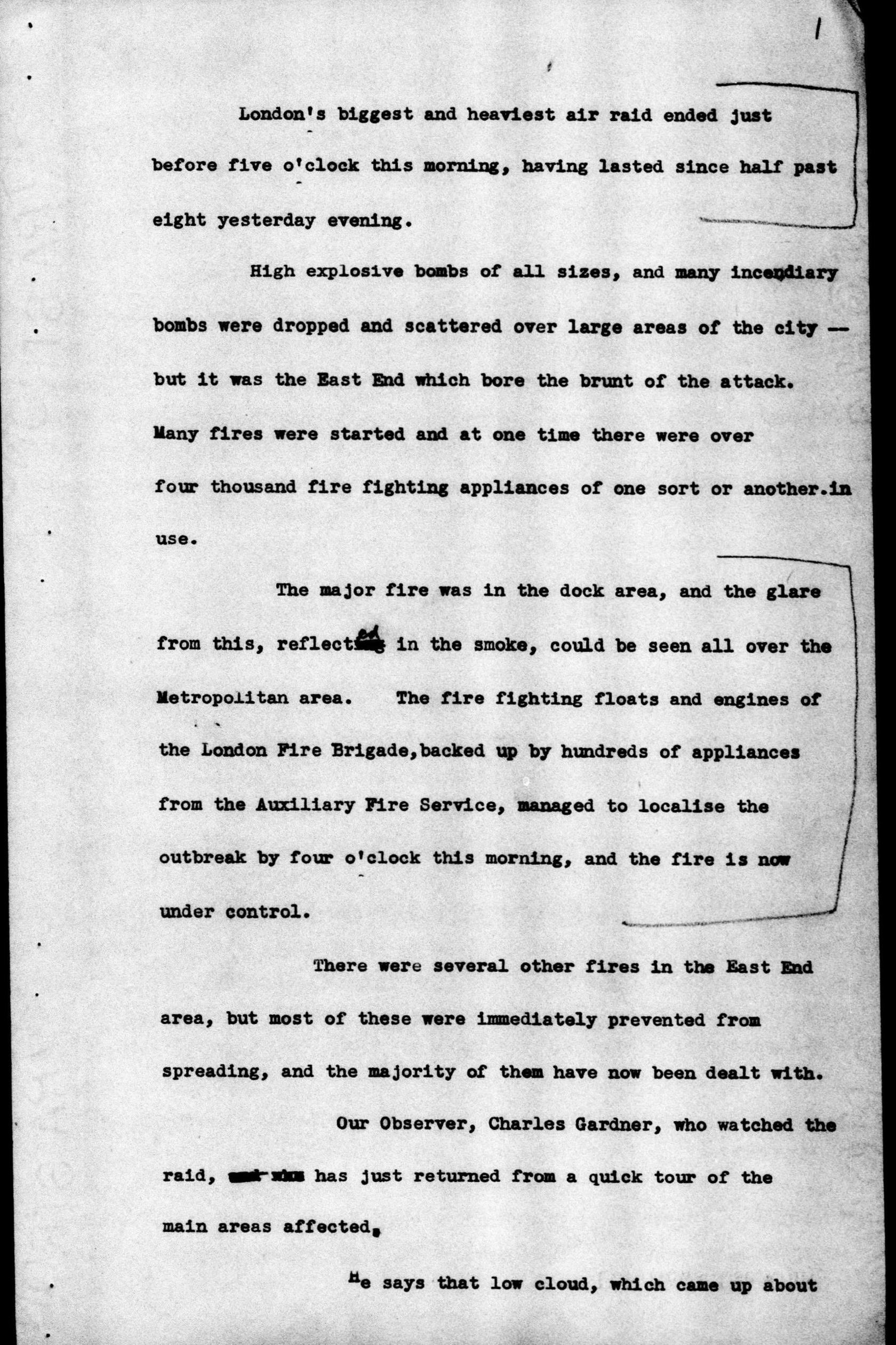 The morning bulletin describes "London's biggest and heaviest air raid".