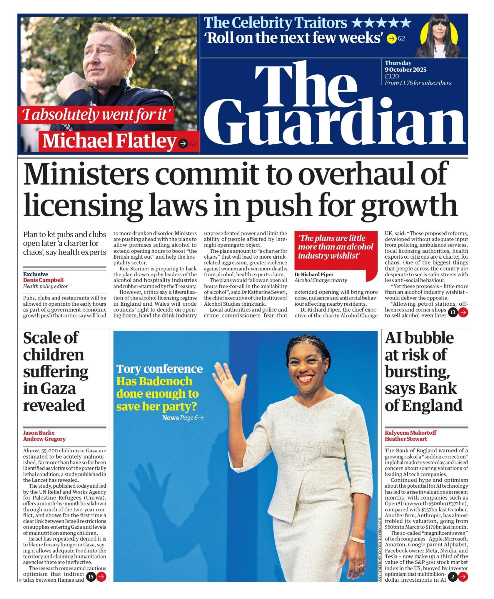 "Ministers commit to overhaul of licensing laws in push for growth," leads the headline on the front page of the Guardian.