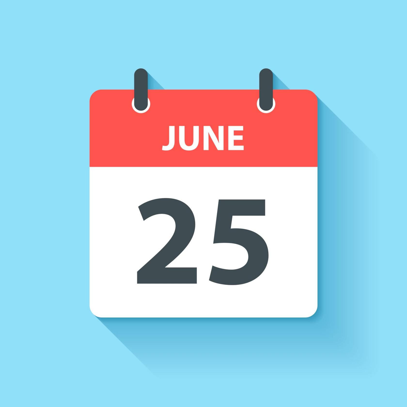 A calendar showing 25 June.