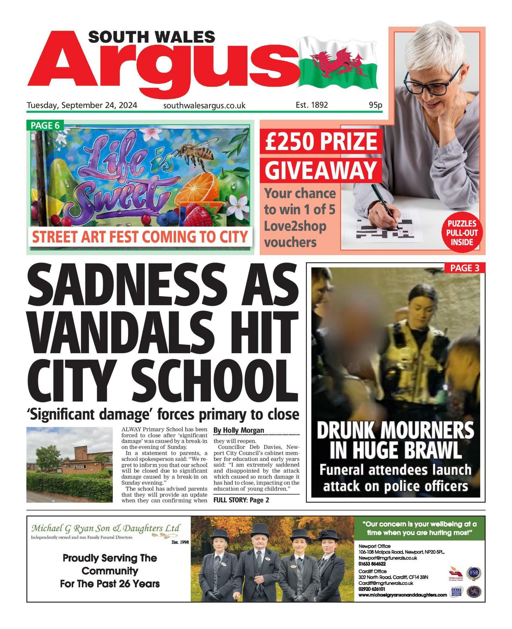 South Wales Argus front page 