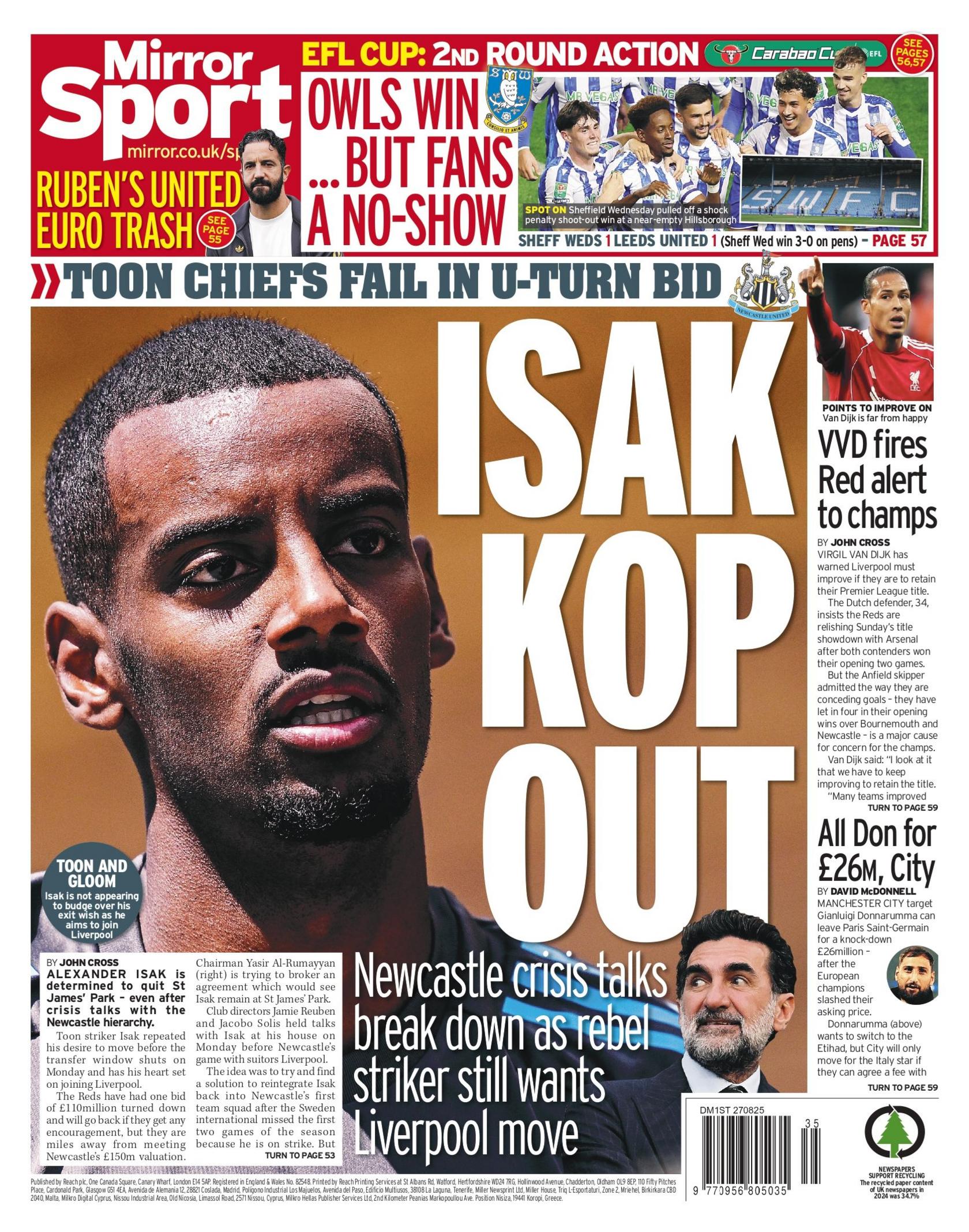Daily Mirror back page