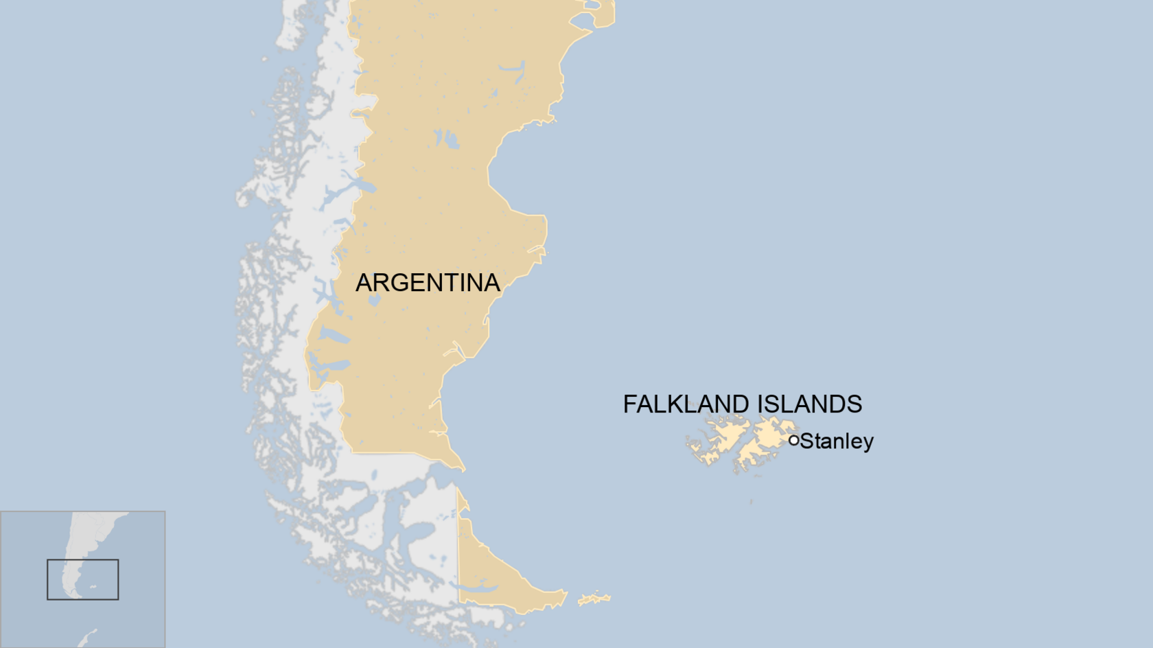 Map of Falkland Islands and Argentina