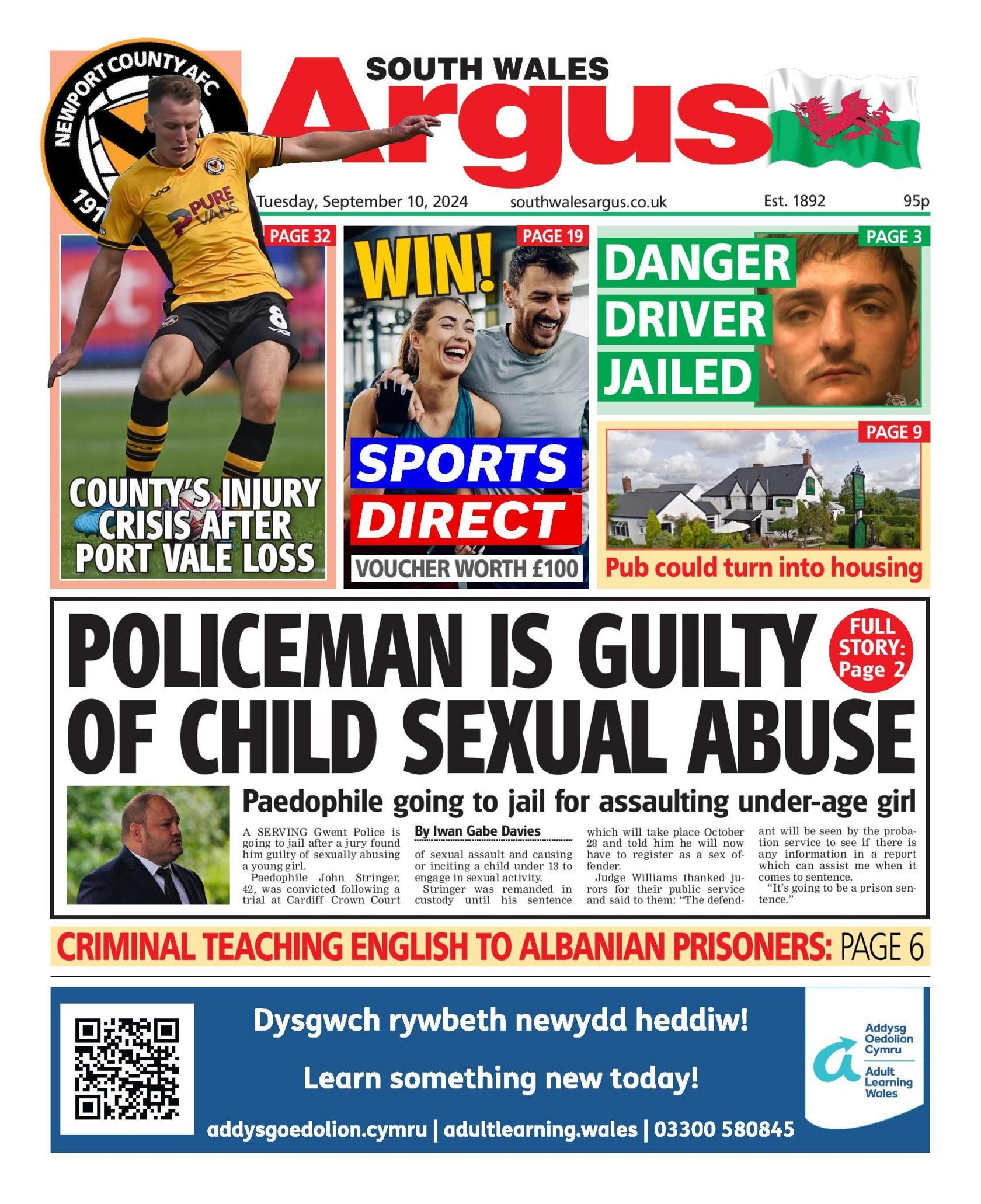 South Wales Argus front page